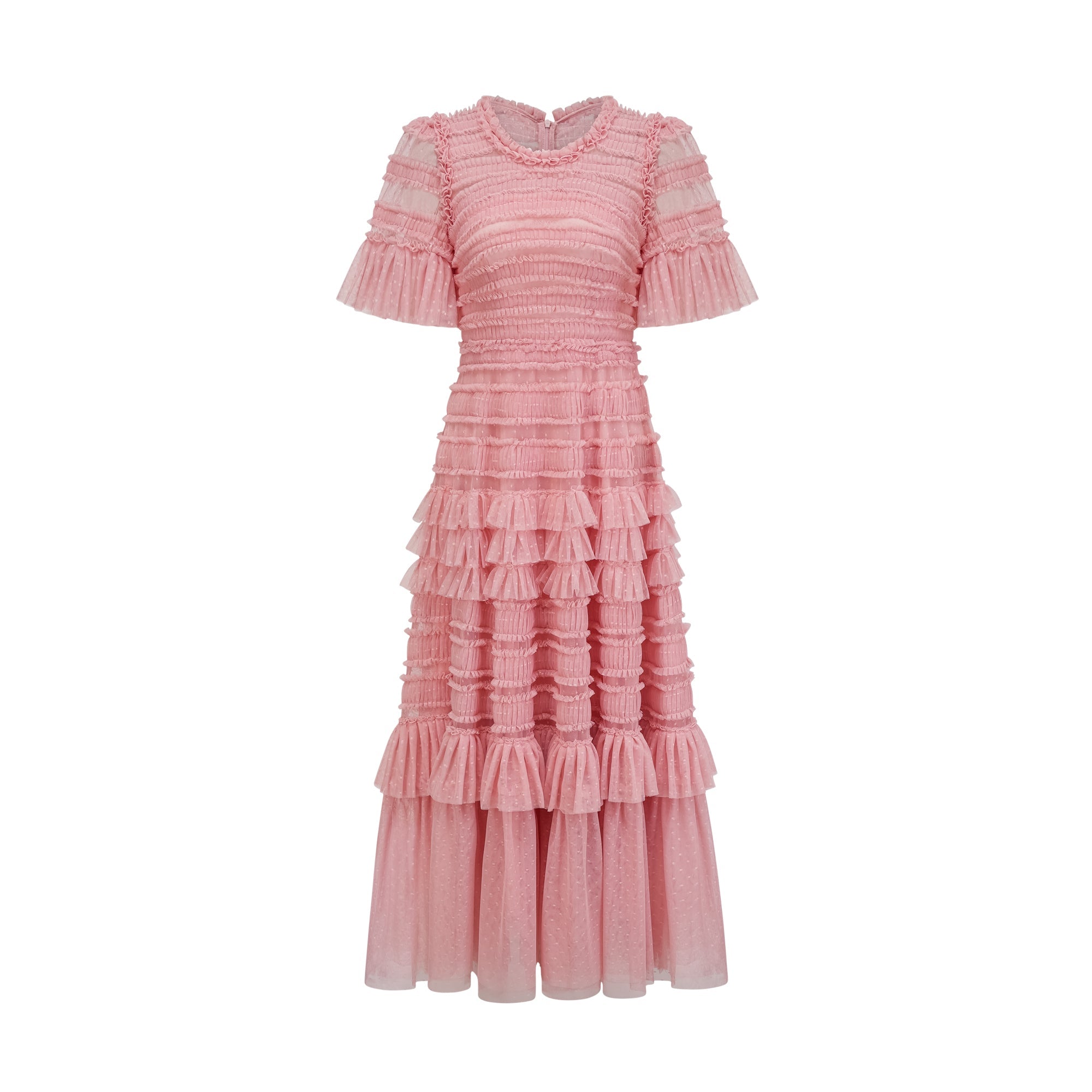 Aimée pink dot-detail ruffled tulle midi dress