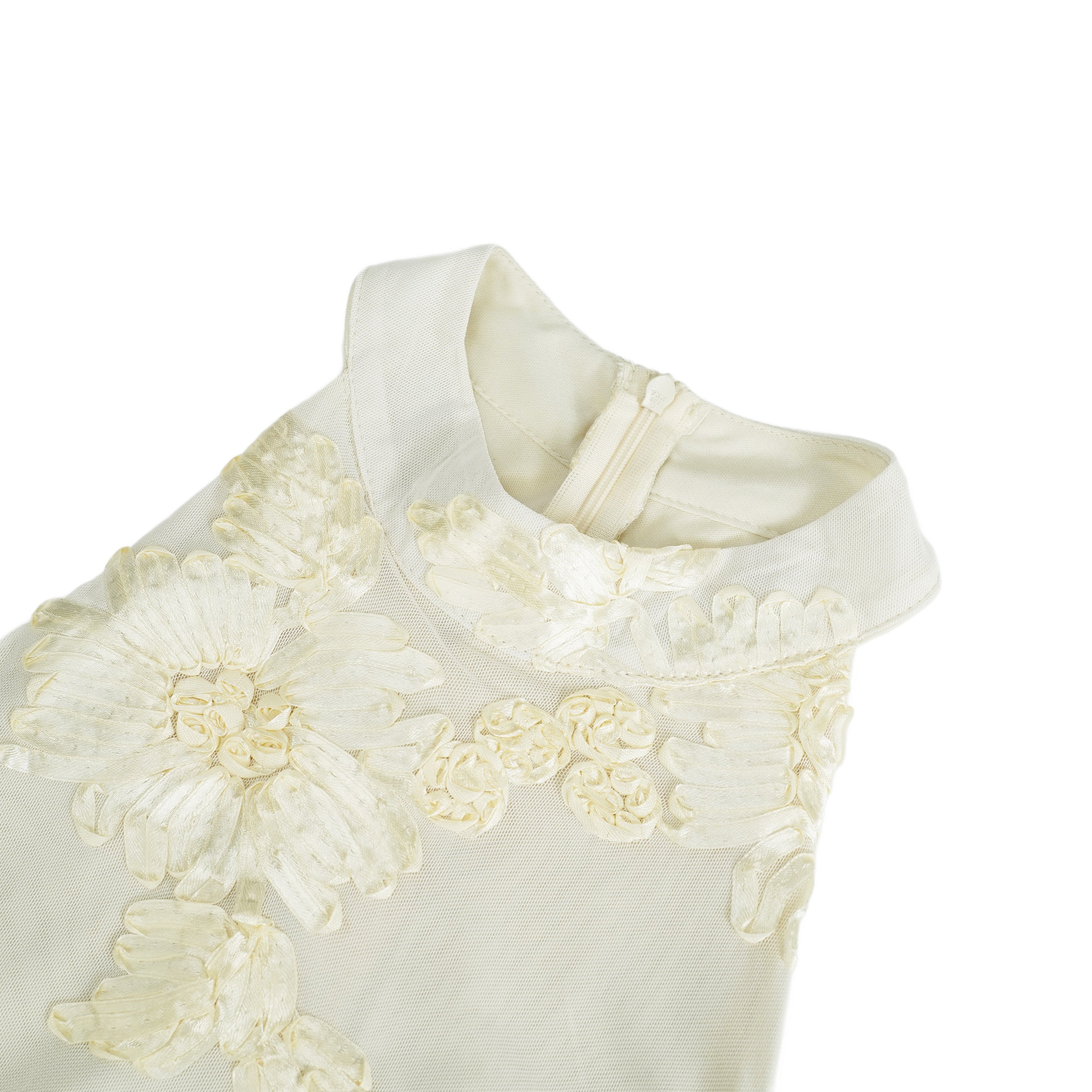 Théoline Neutral Asymmetrical Ruffled Floral Midi Dress