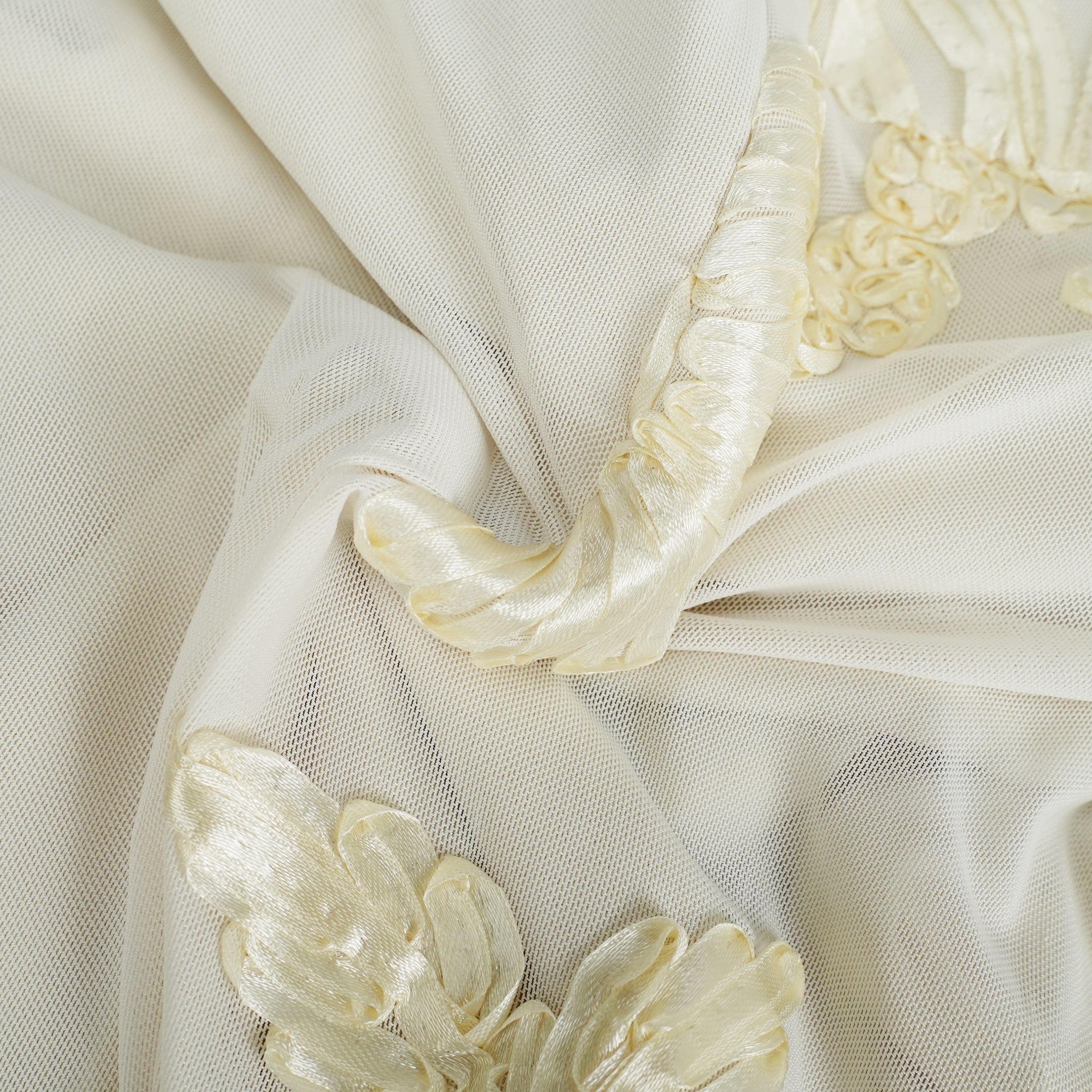 Théoline Neutral Asymmetrical Ruffled Floral Midi Dress