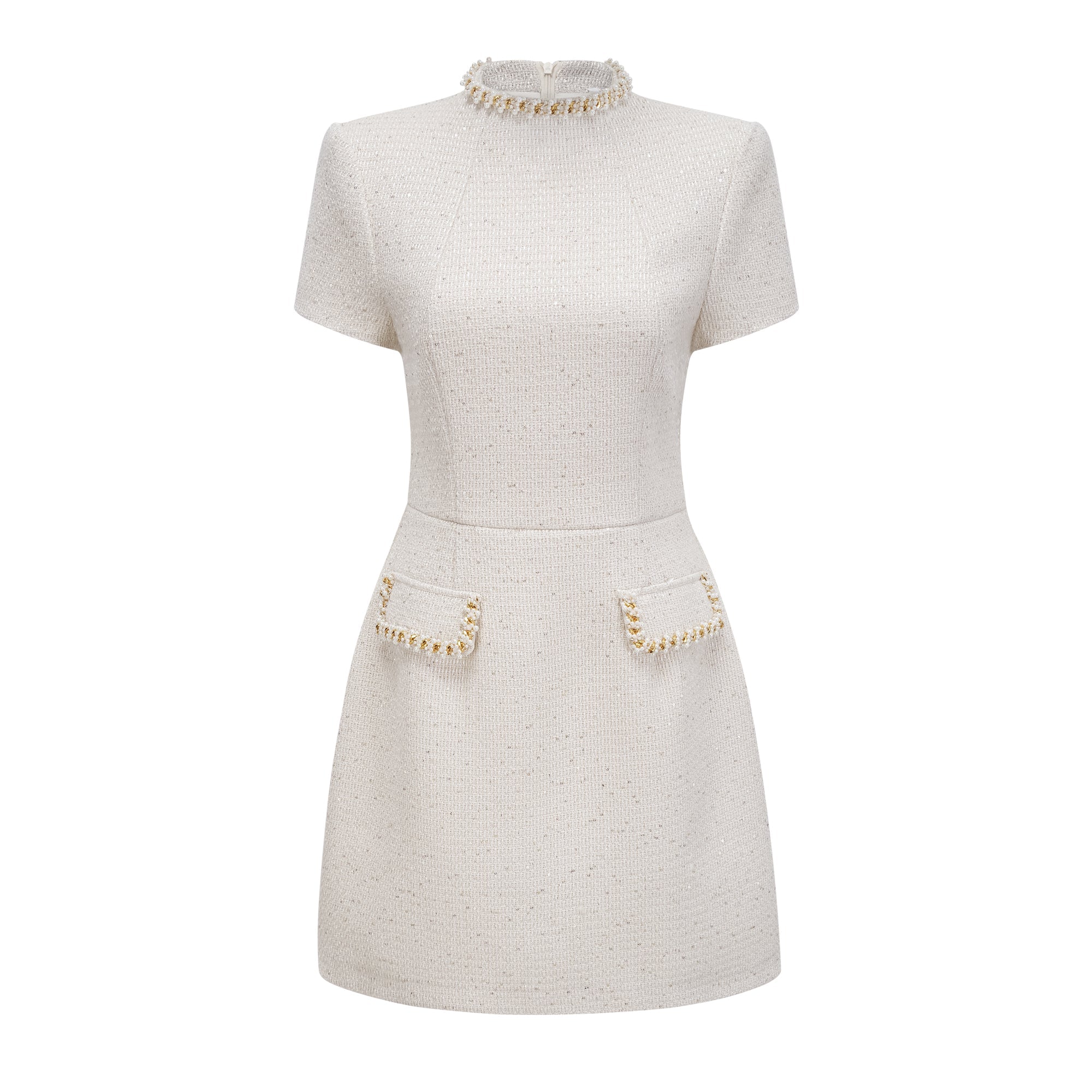 Jeanne white embellished tweed mini dress