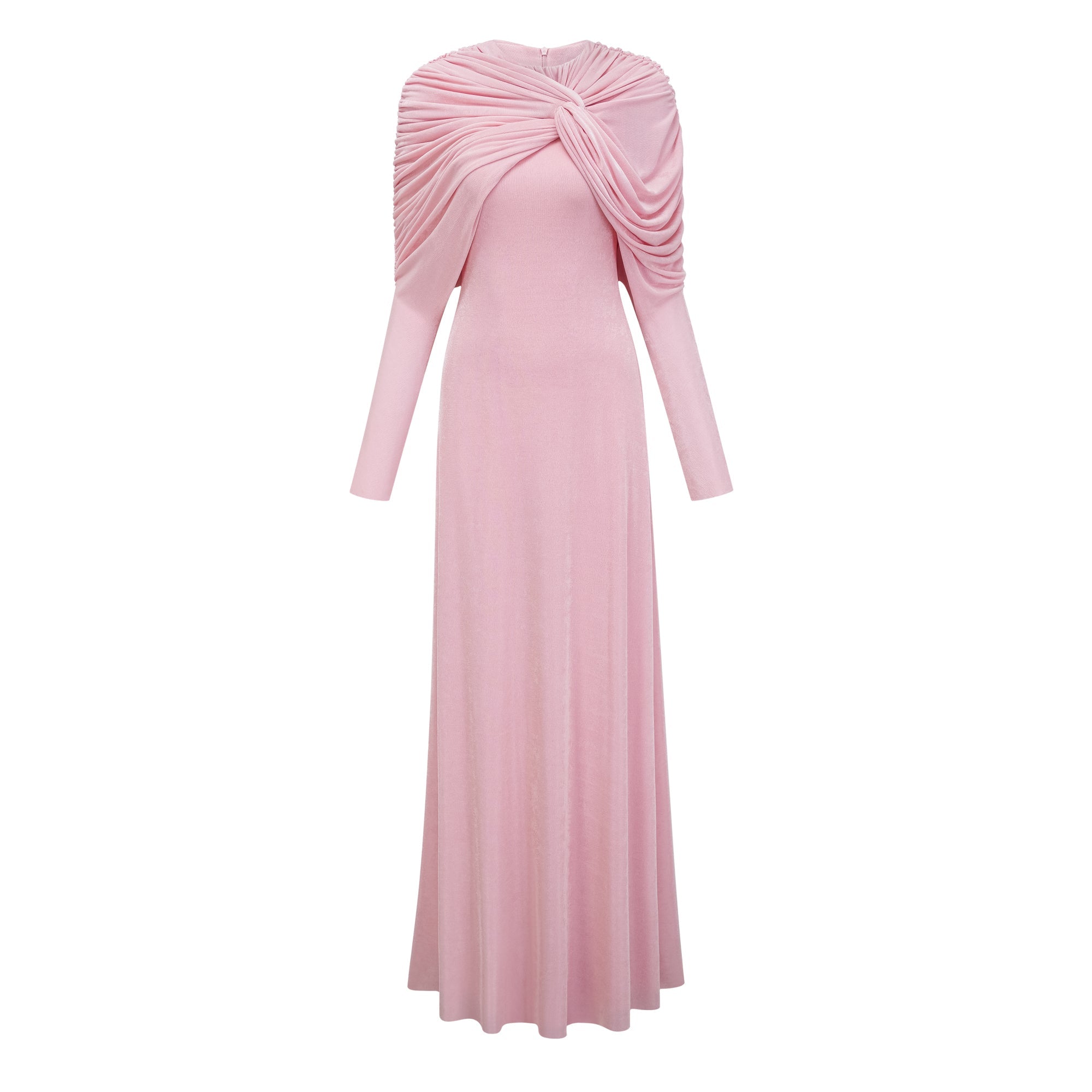 Moderne Pink Shawl Panel Ruched Maxi Dress (Final Sale-US Only)
