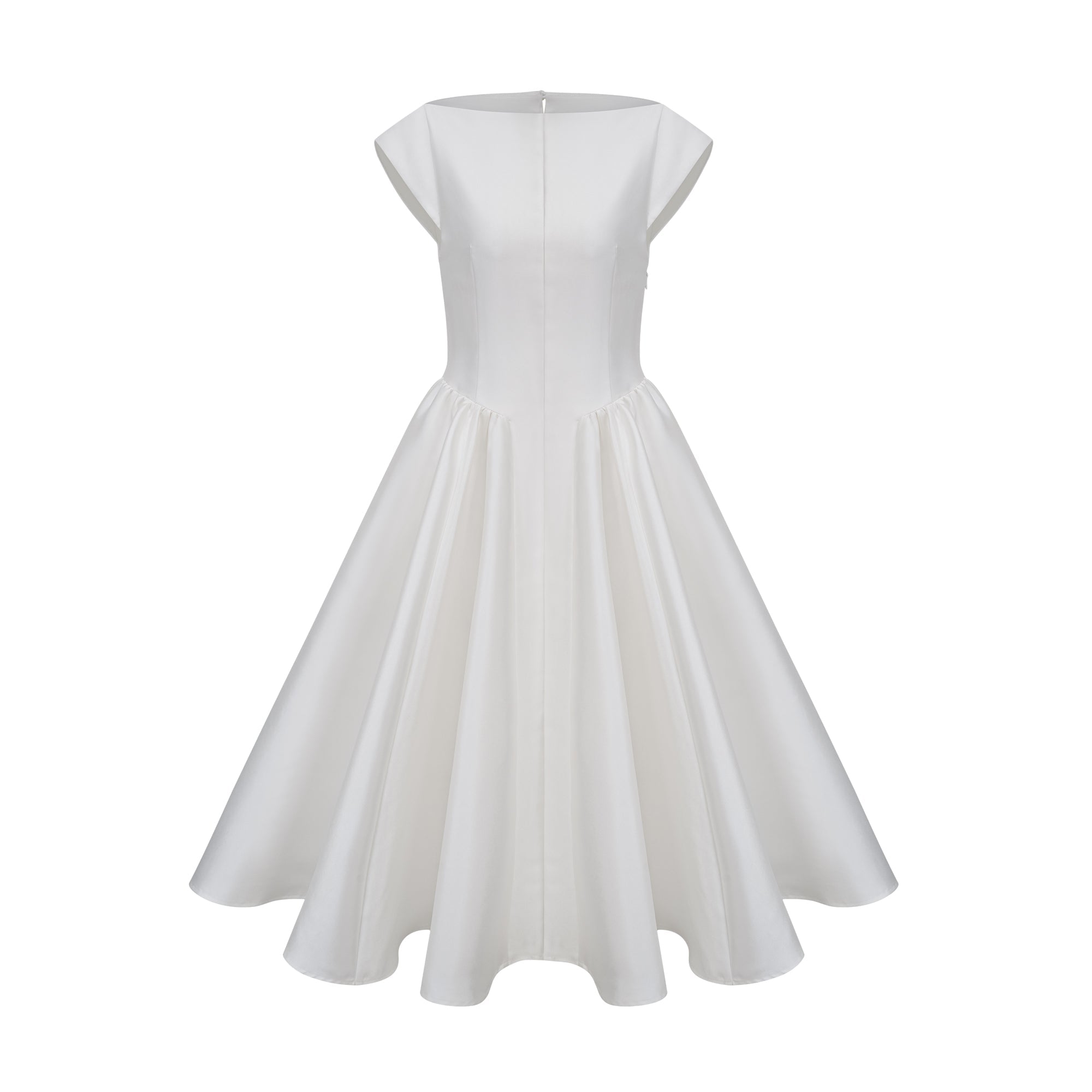 Amandine white open-back cap-sleeve midi dress