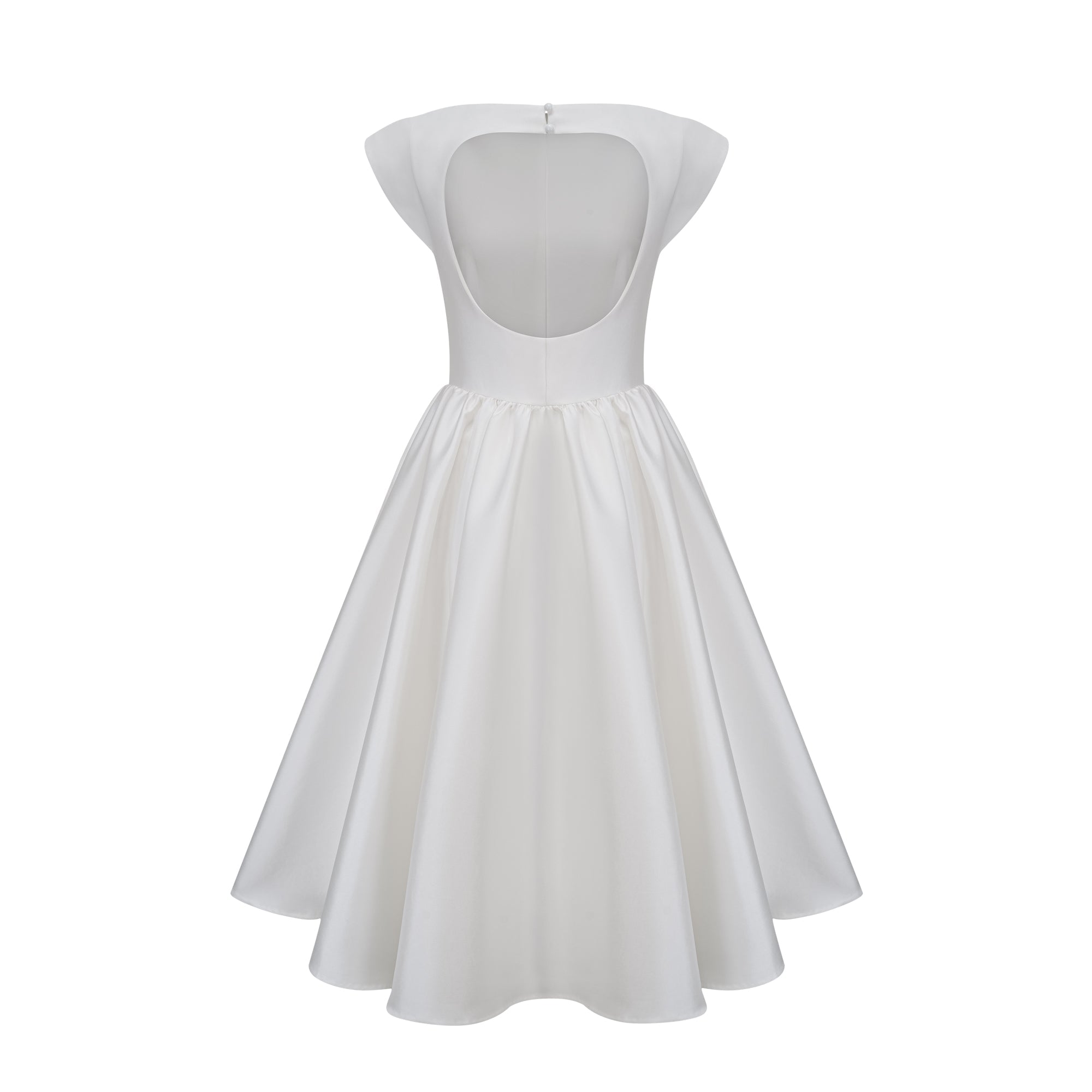 Amandine white open-back cap-sleeve midi dress