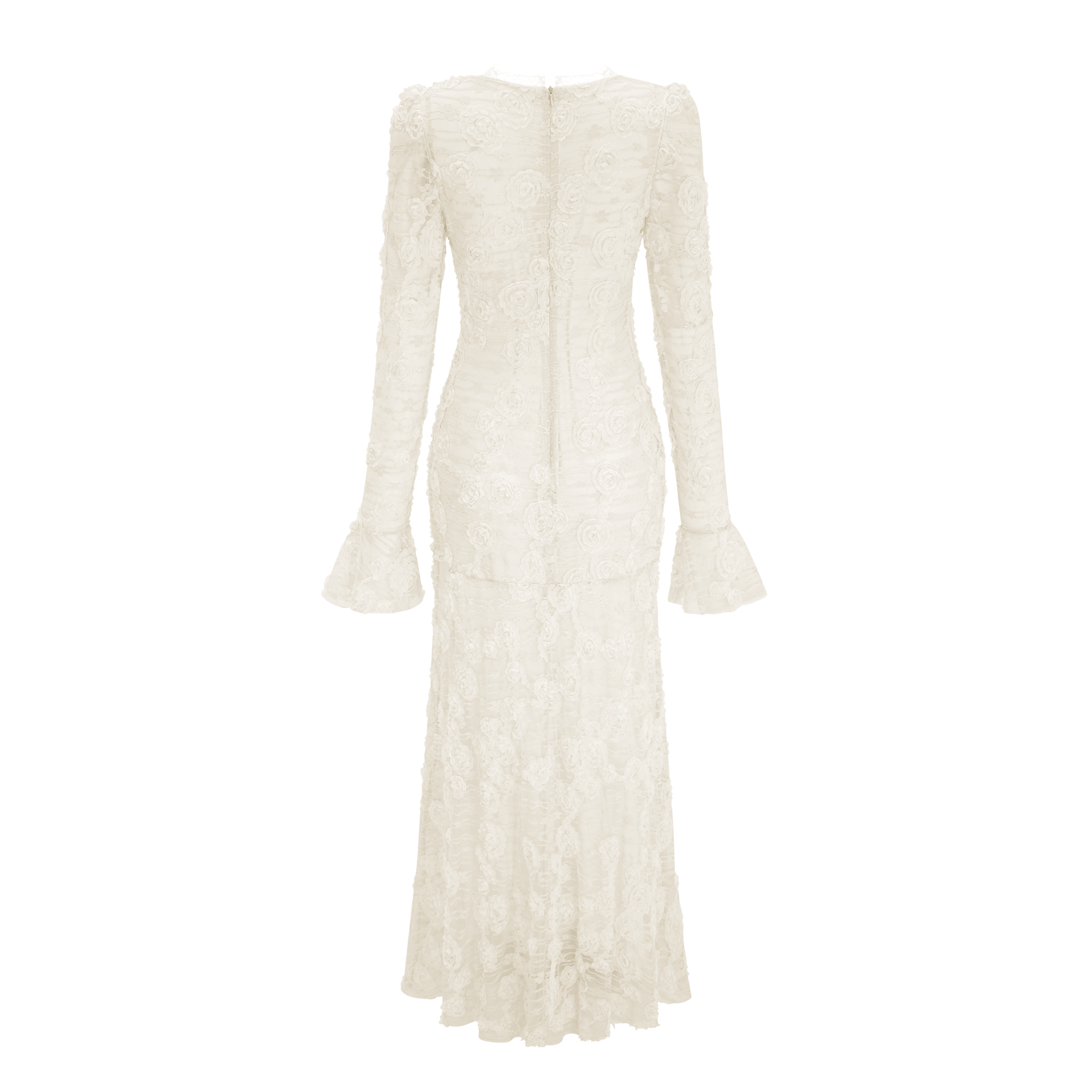 Branwen Neutral 3D-Floral Embroidered Lace Maxi Dress