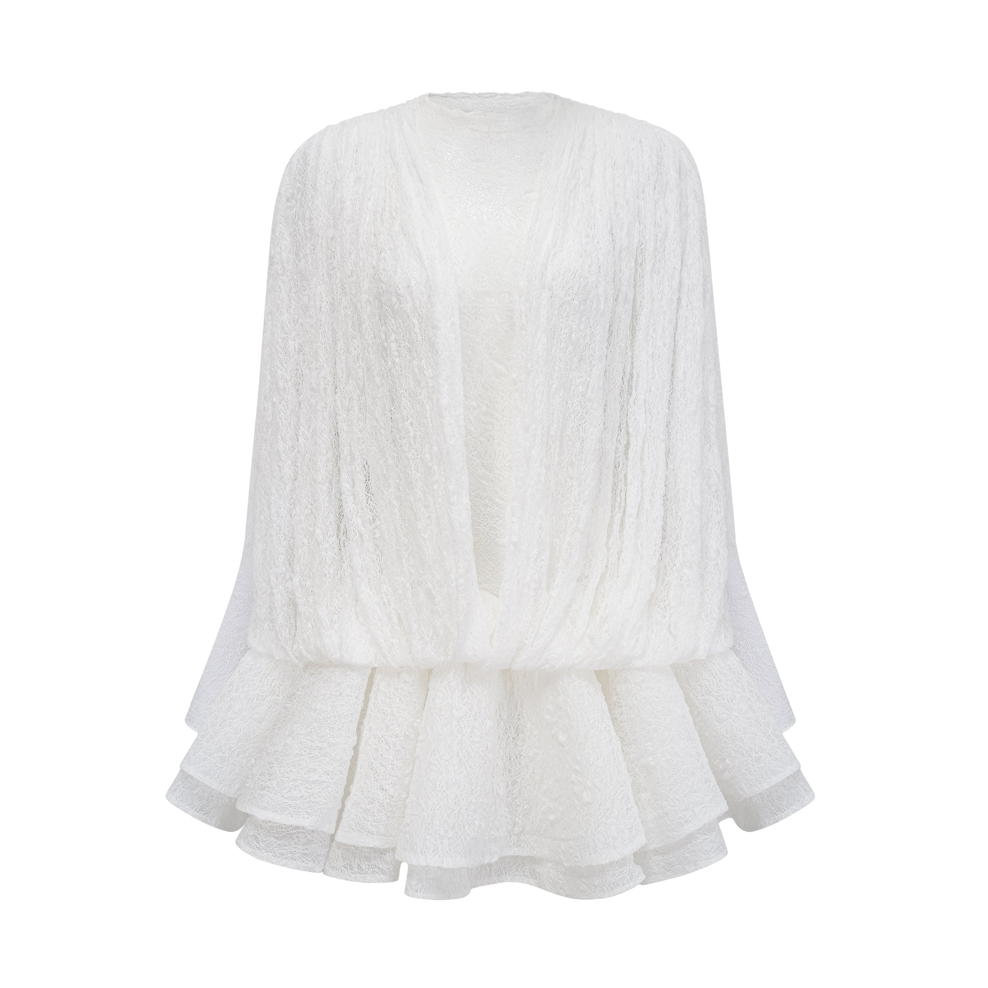Isoline white semi-sheer lace top & shorts & dress matching set (Final Sale-US Only)