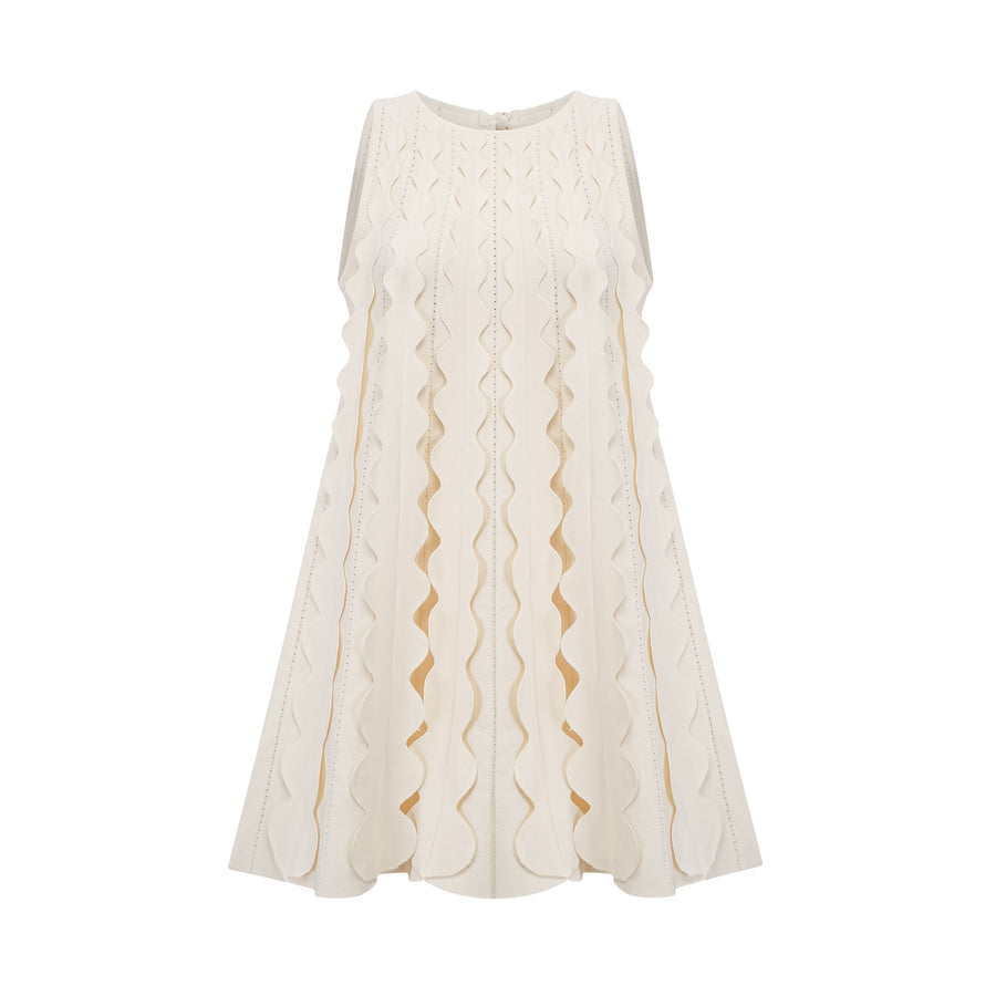 Axelle white wavy-detail sleeveless mini dress - White