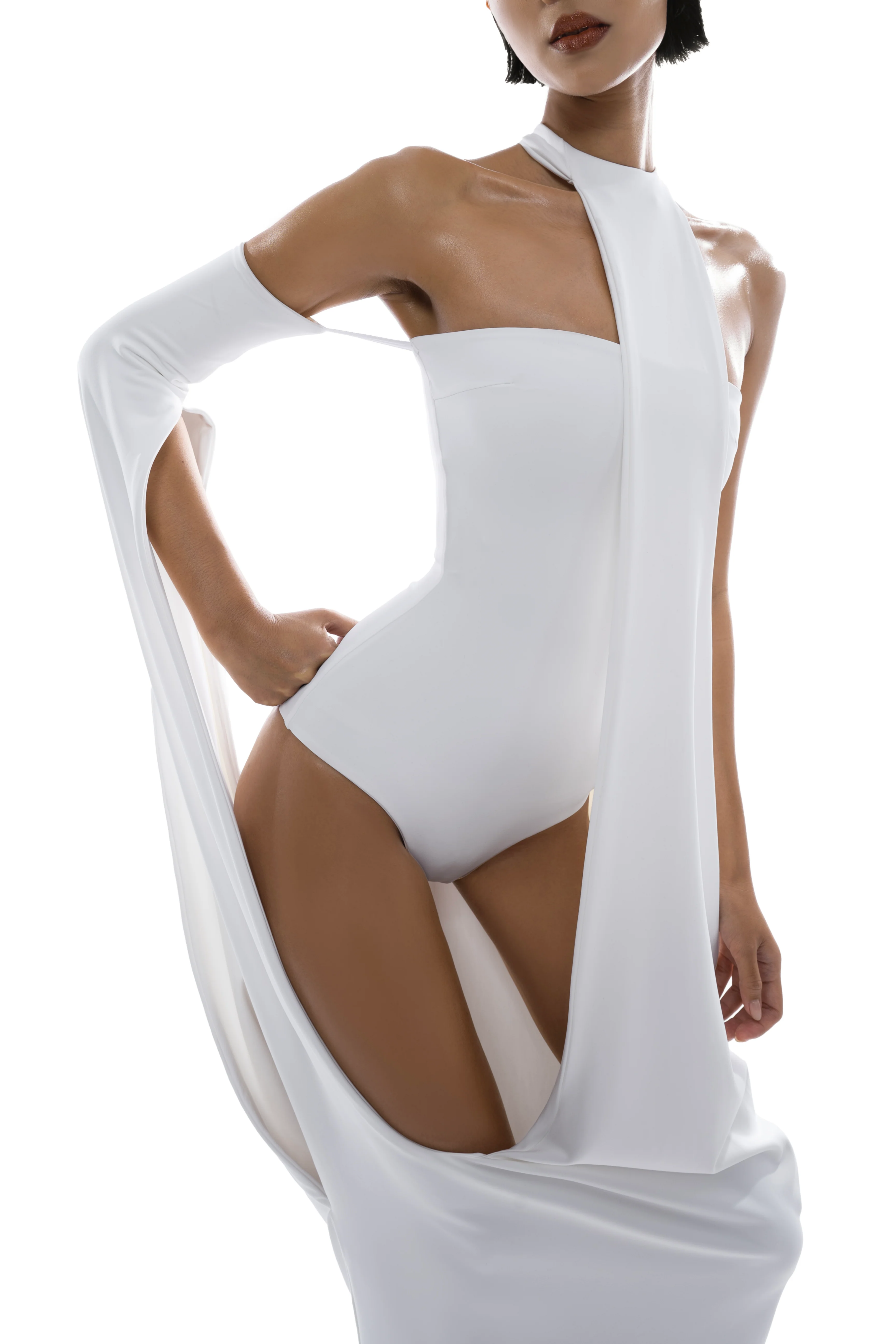 Elowen White Halter Neck Draped Maxi Dress