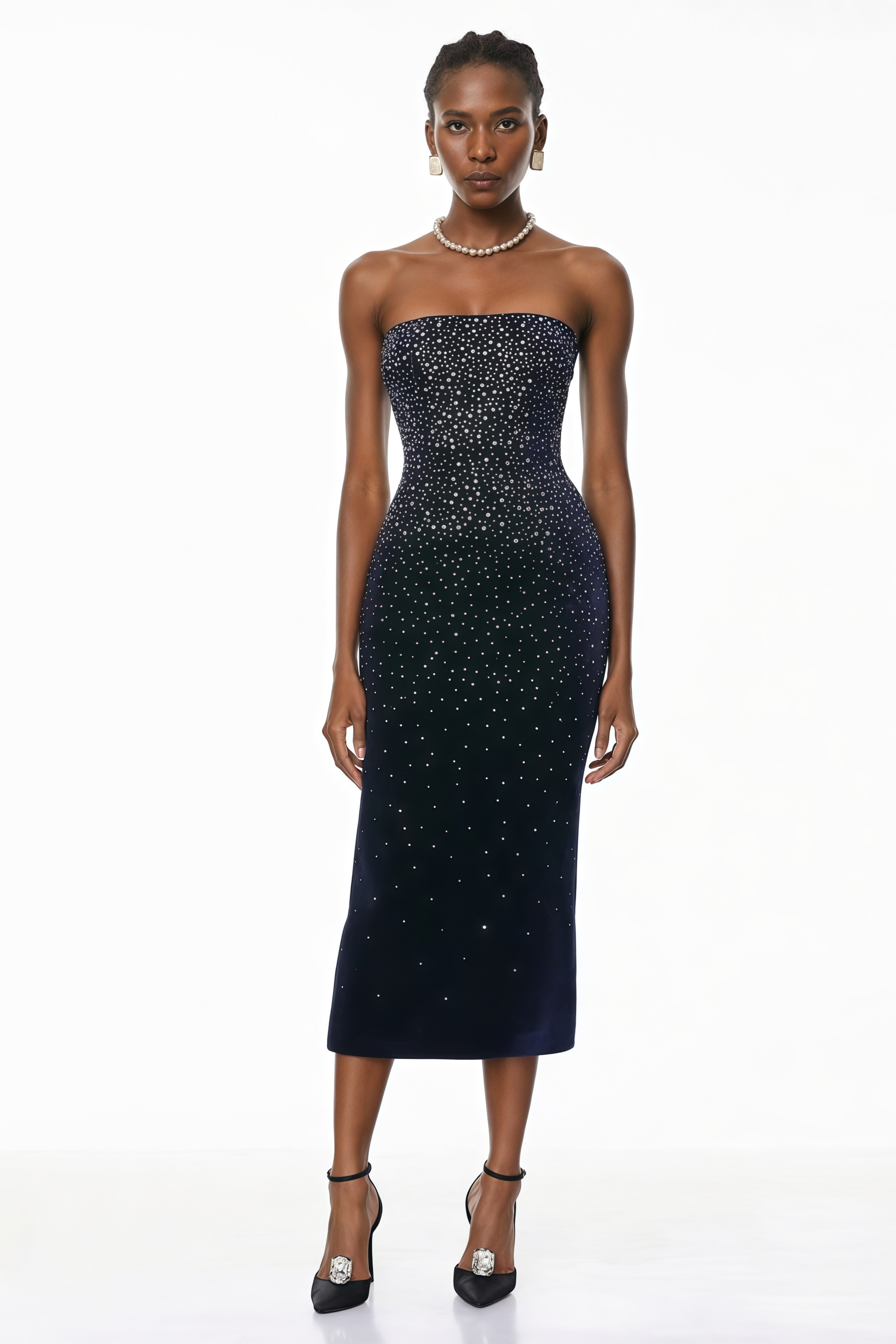 Daisy Black Rhinestone Midi Dress (Final Sale)