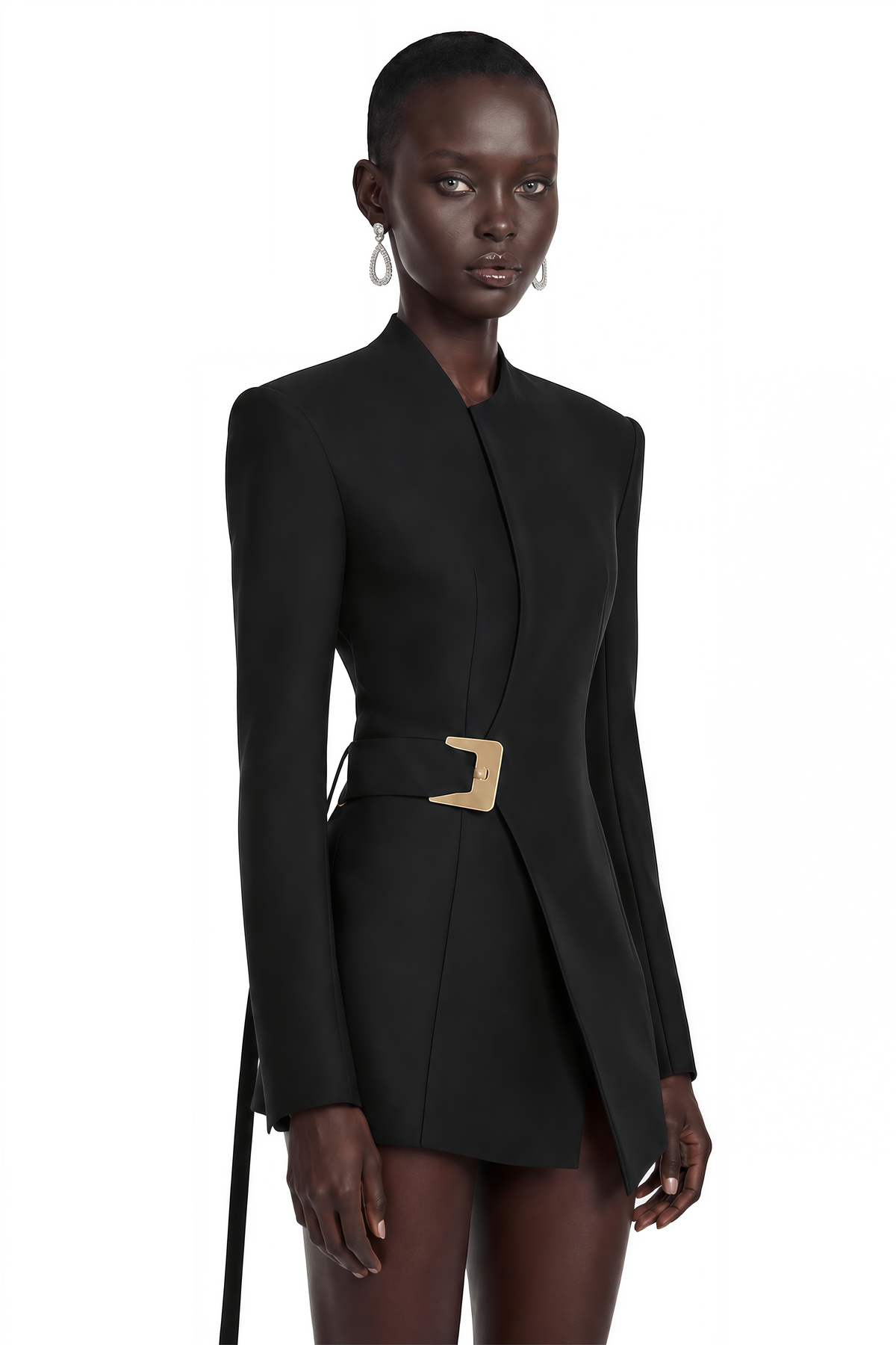 daleyza black asymmetrical hem belted blazer jacket