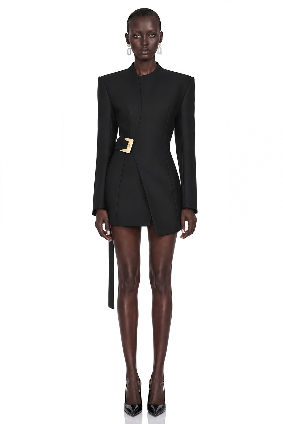 daleyza black asymmetrical hem belted blazer jacket