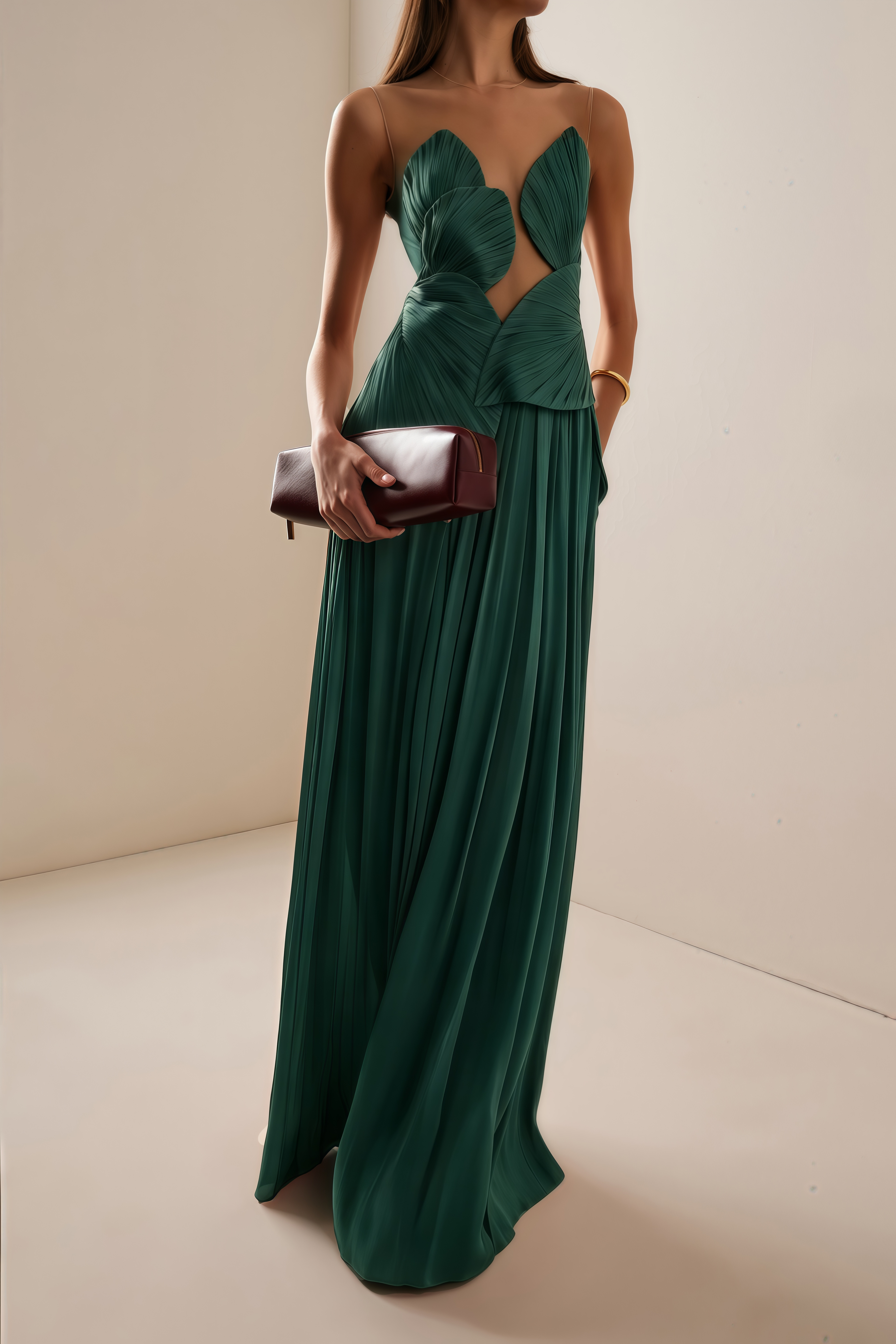 Dalila Green Backless Asymmetrical Ruched Maxi Dress Dalila Green Backless Asymmetrical Ruched Maxi Dress