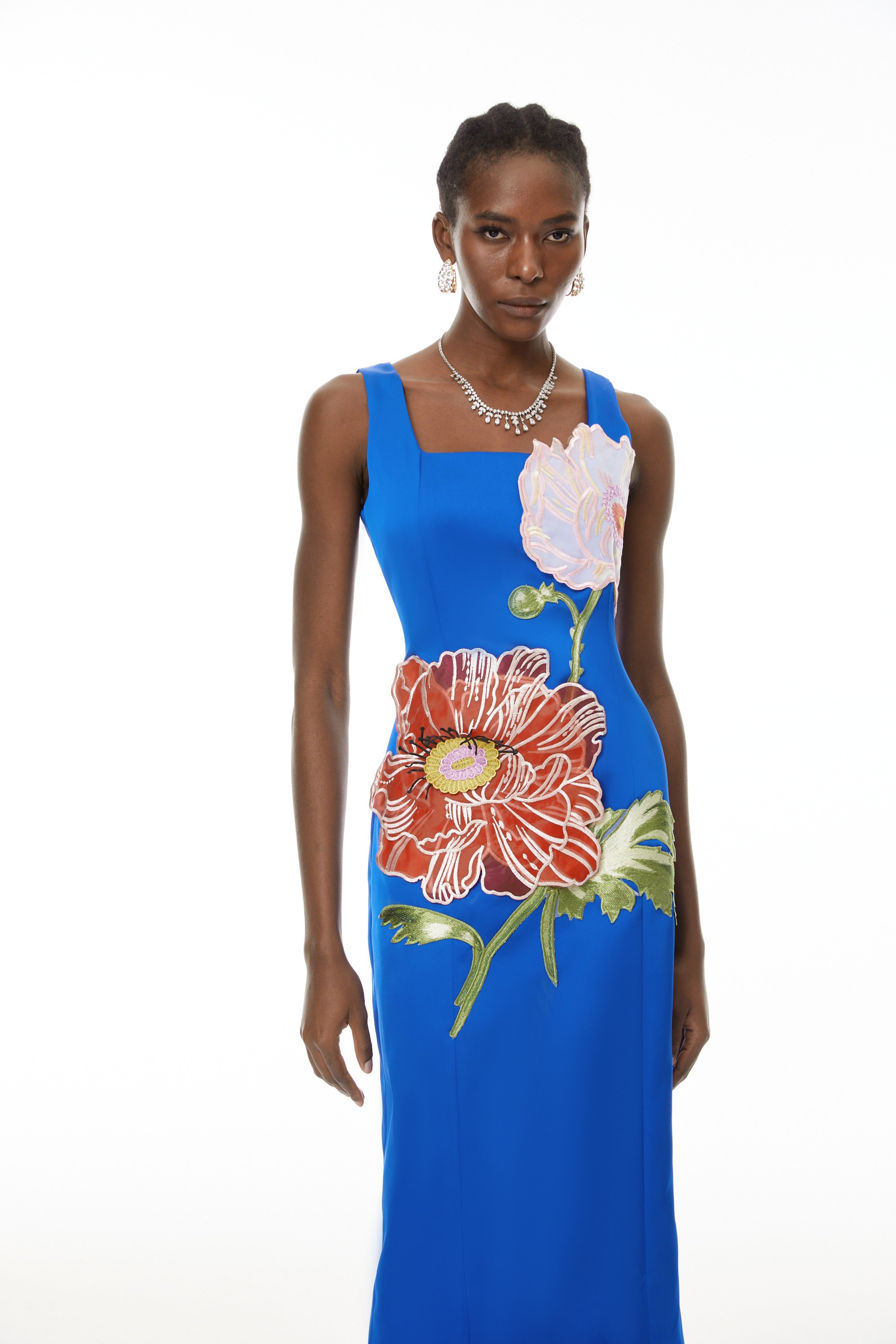 Damaris Blue Floral Embroidered Maxi Dress (Final Sale-US Only)