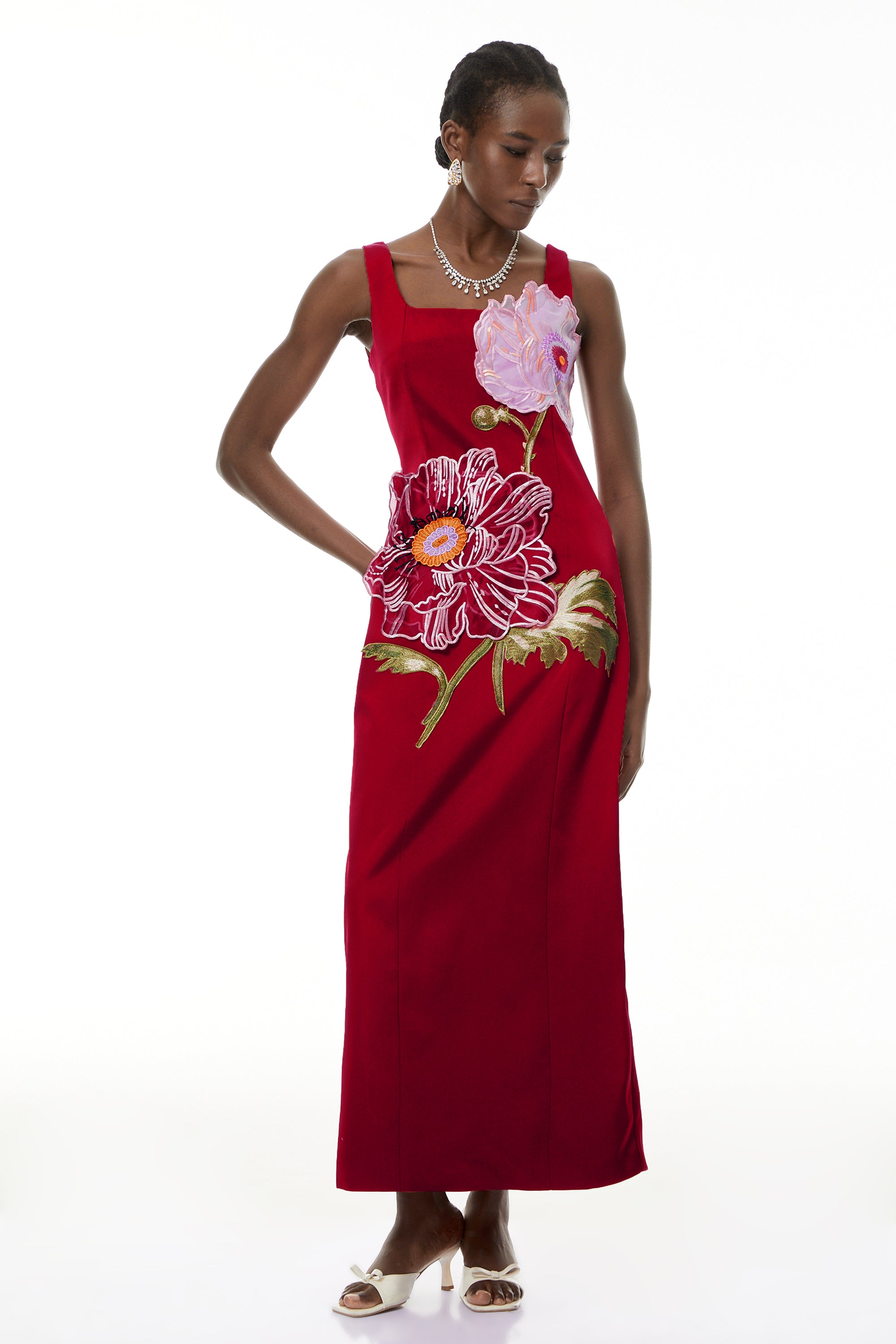 Damaris Red Floral Embroidered Maxi Dress (Final Sale-US Only)