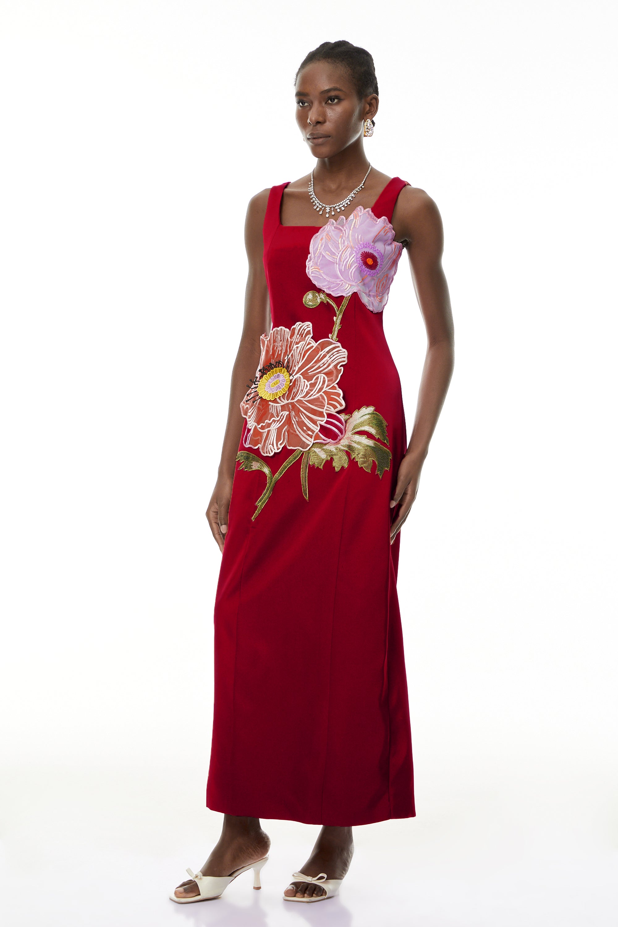 Damaris Red Floral Embroidered Maxi Dress (Final Sale-US Only)