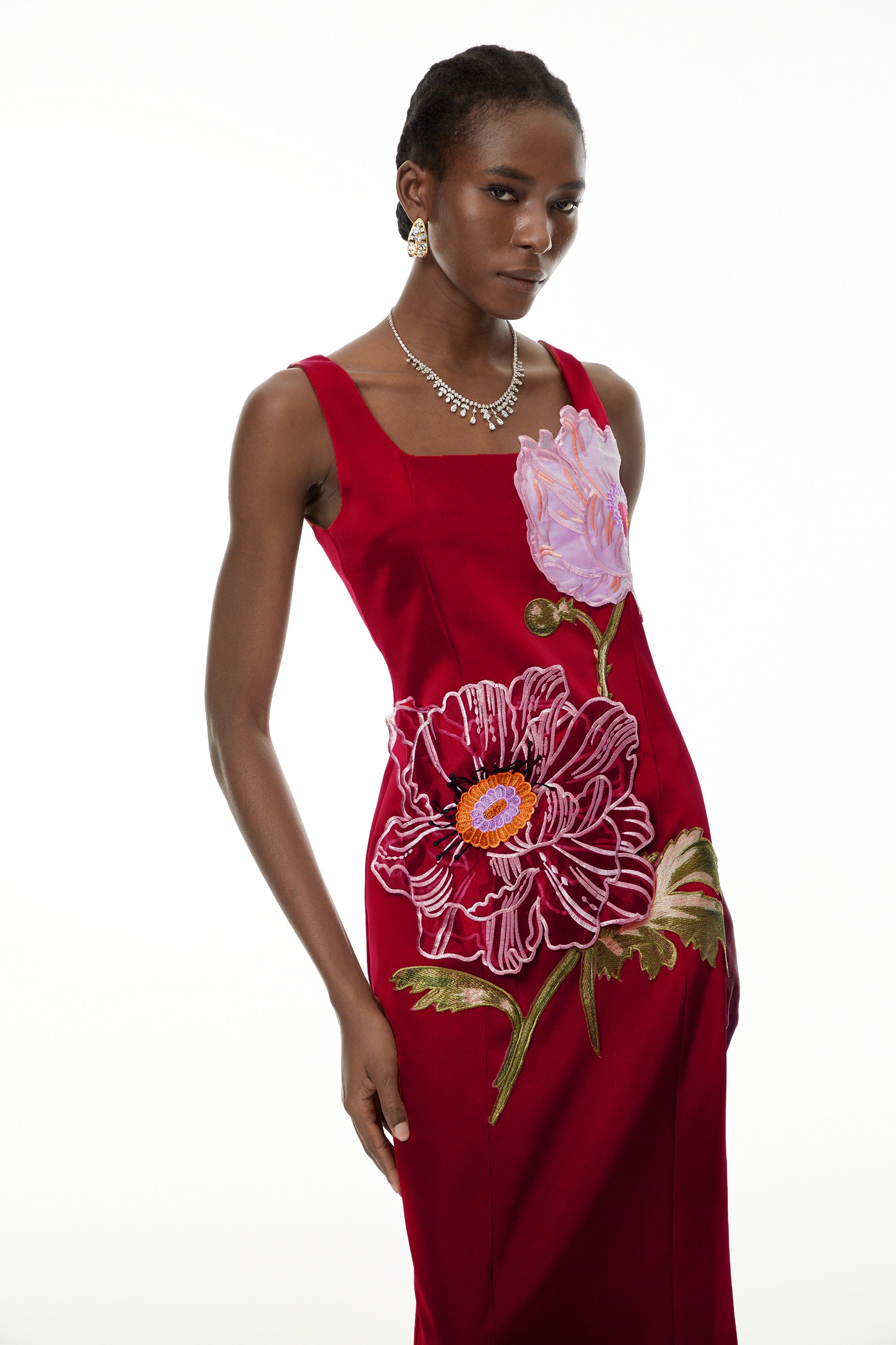 Damaris Red Floral Embroidered Maxi Dress (Final Sale-US Only)