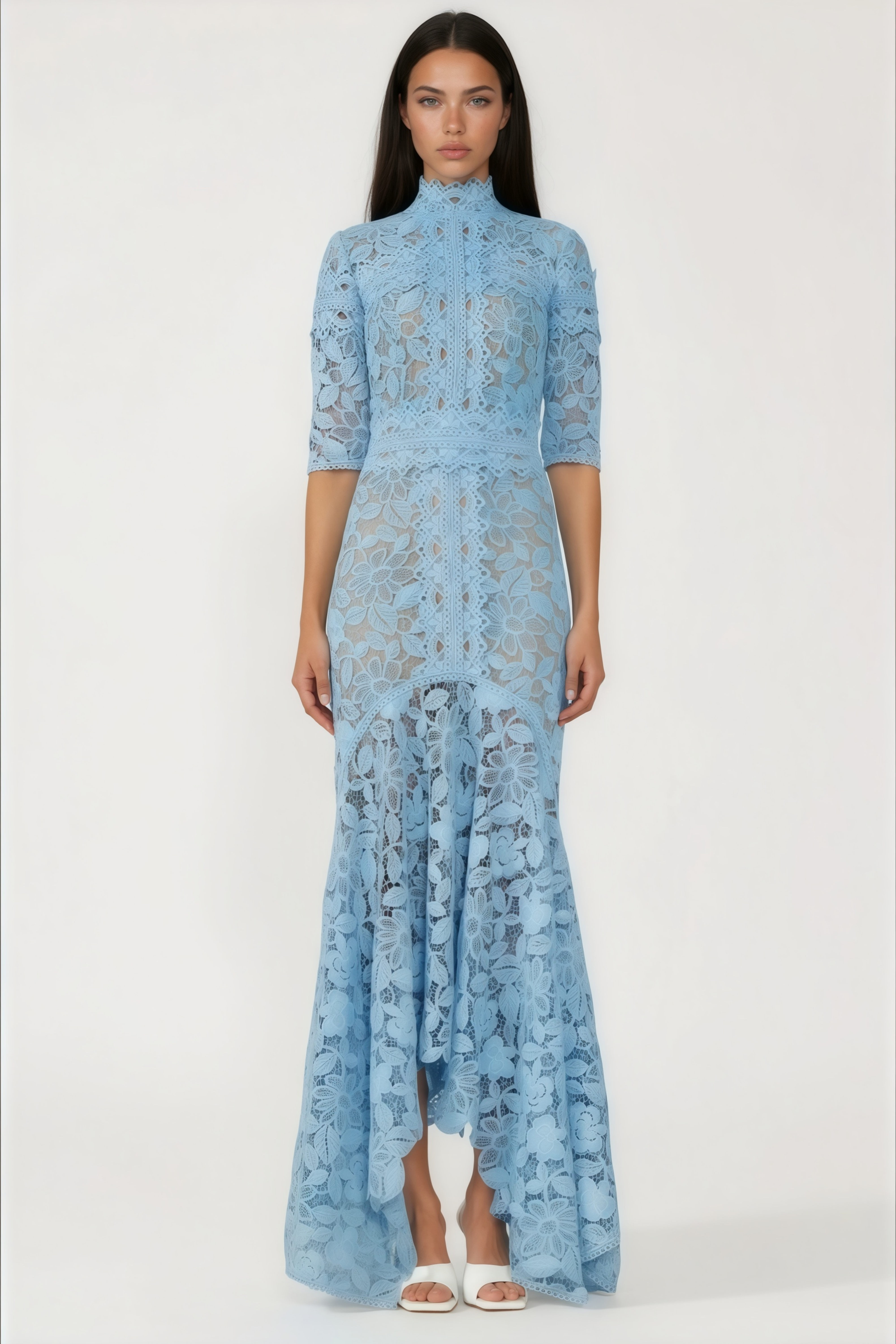 Daniela Blue Floral Lace Mermaid Maxi Dress (Final Sale-US Only)