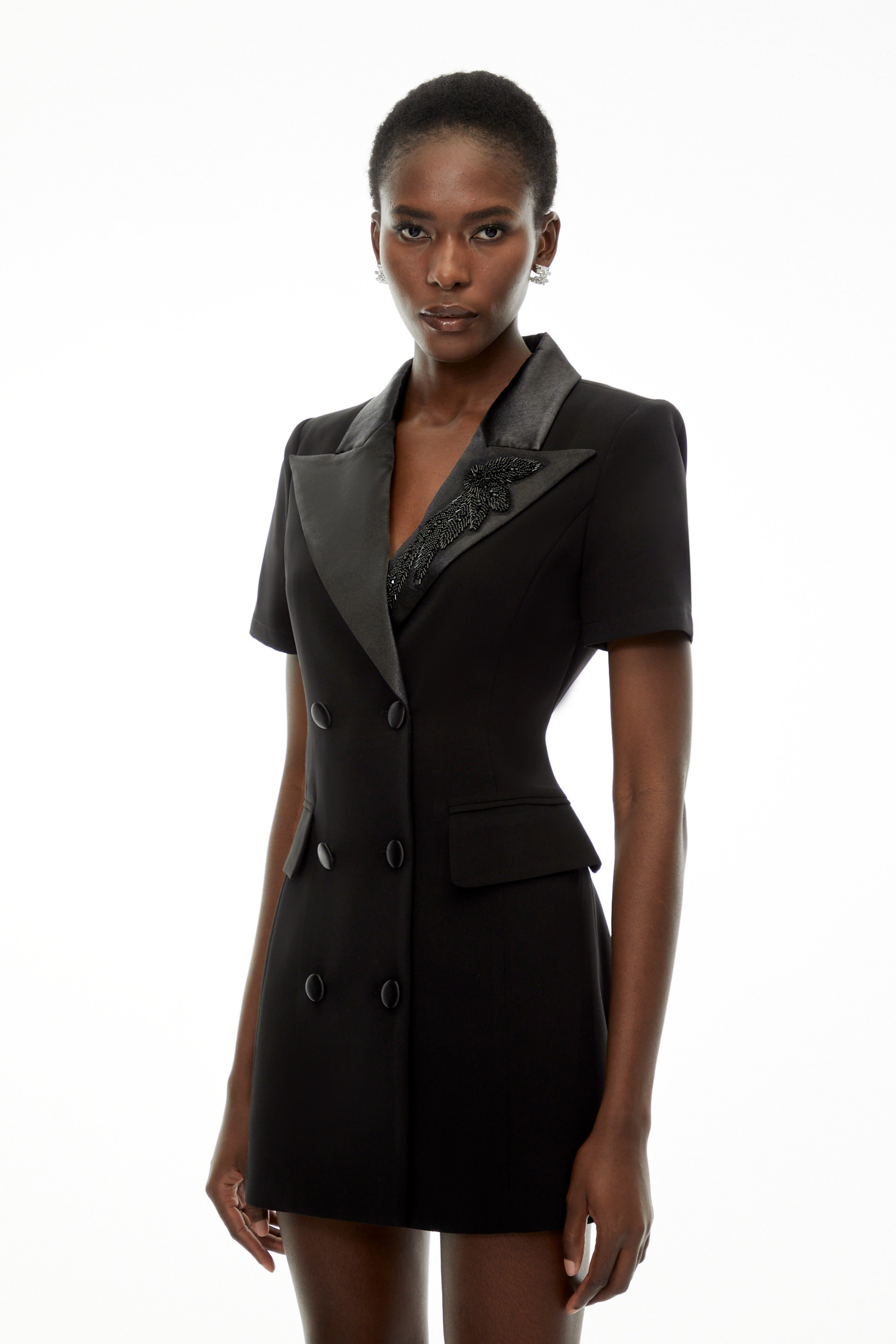 Daniella Black Double-Breasted Embroidered Blazer Dress
