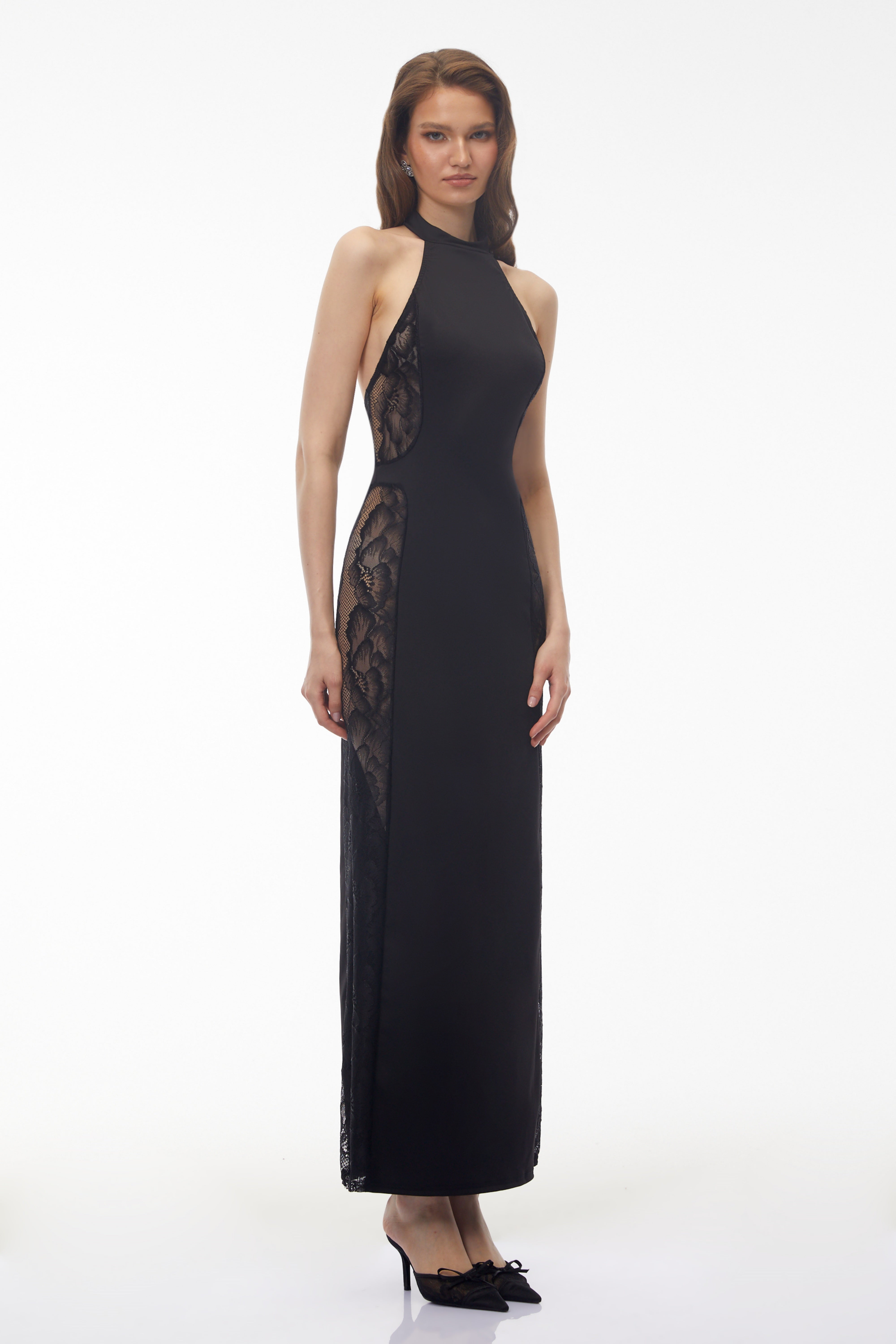 Darcie Black Halterneck Floral Lace Maxi Dress (Final Sale)