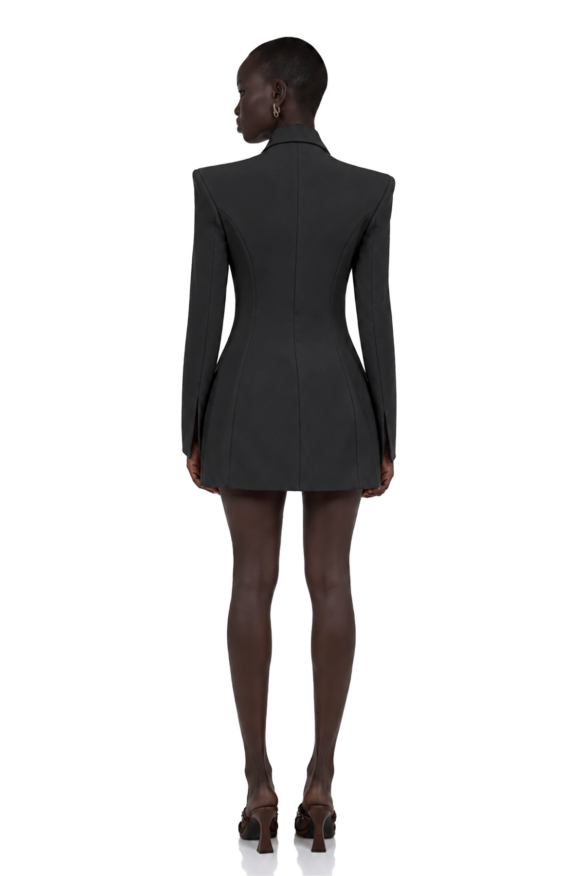 darcy black power shoulder blazer & shorts set with wingtip collar