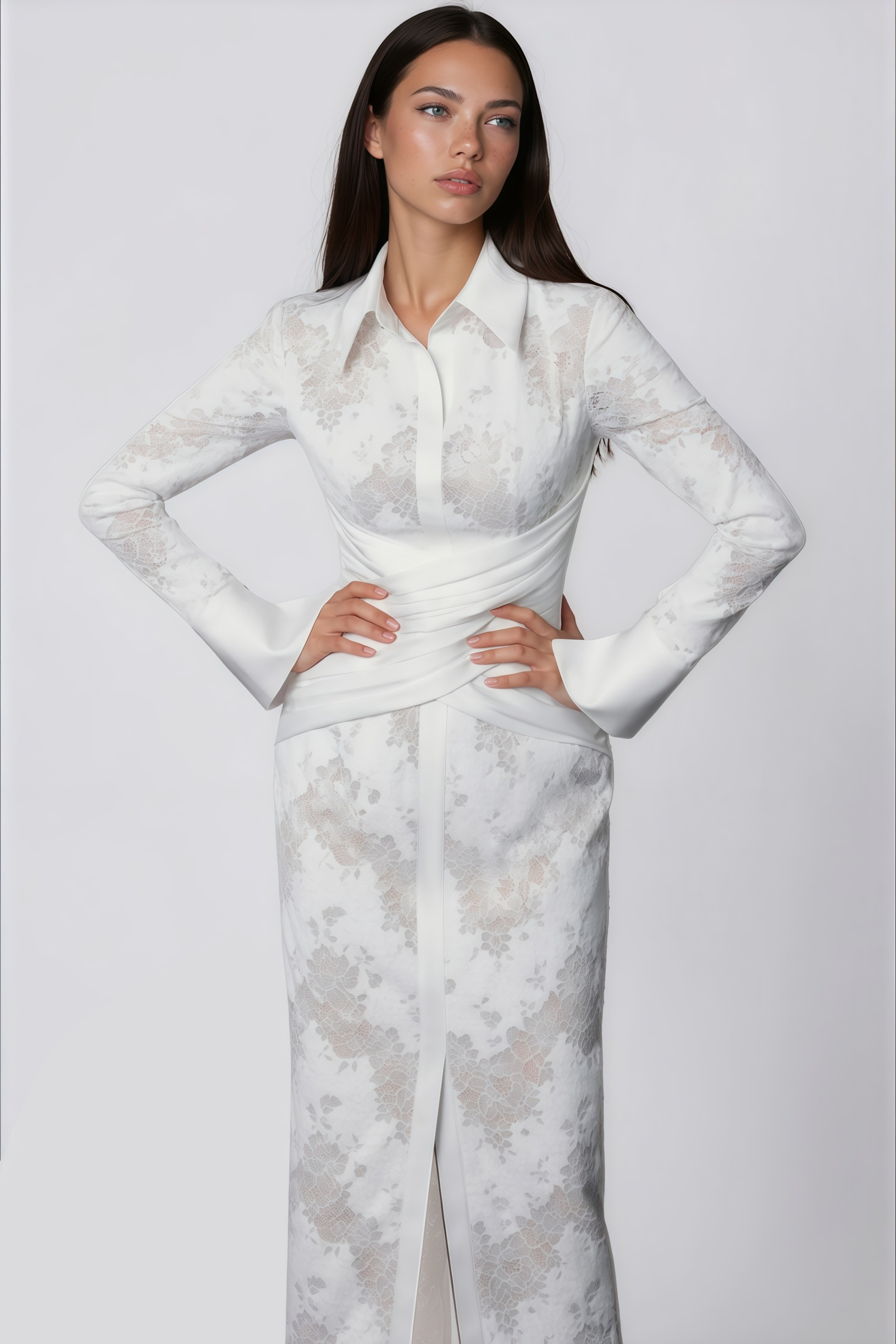 Yarden White Floral Lace Wrap Midi Dress