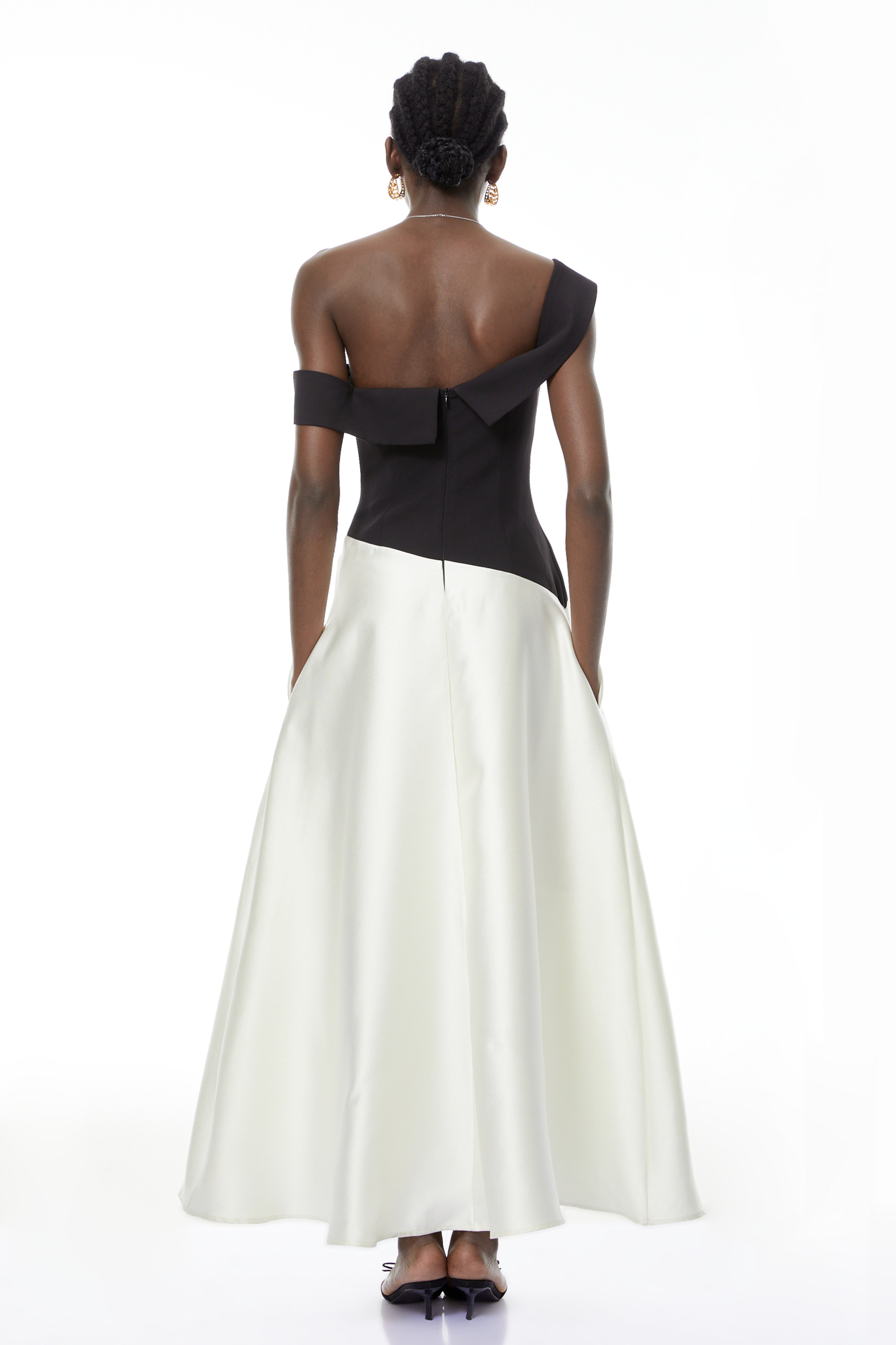 Denisa Black Color Blocked Satin Maxi Dress