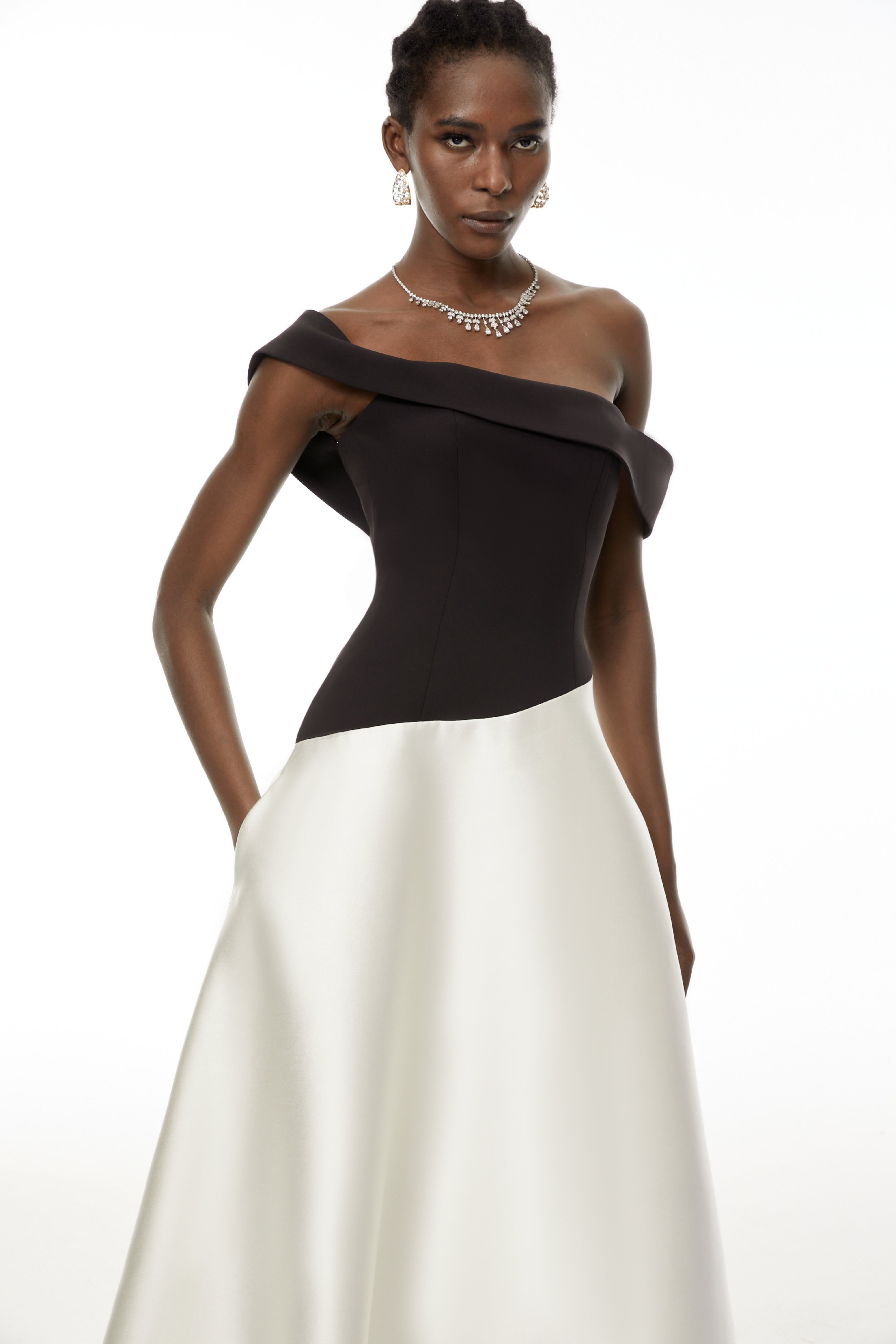 Denisa Black Color Blocked Satin Maxi Dress