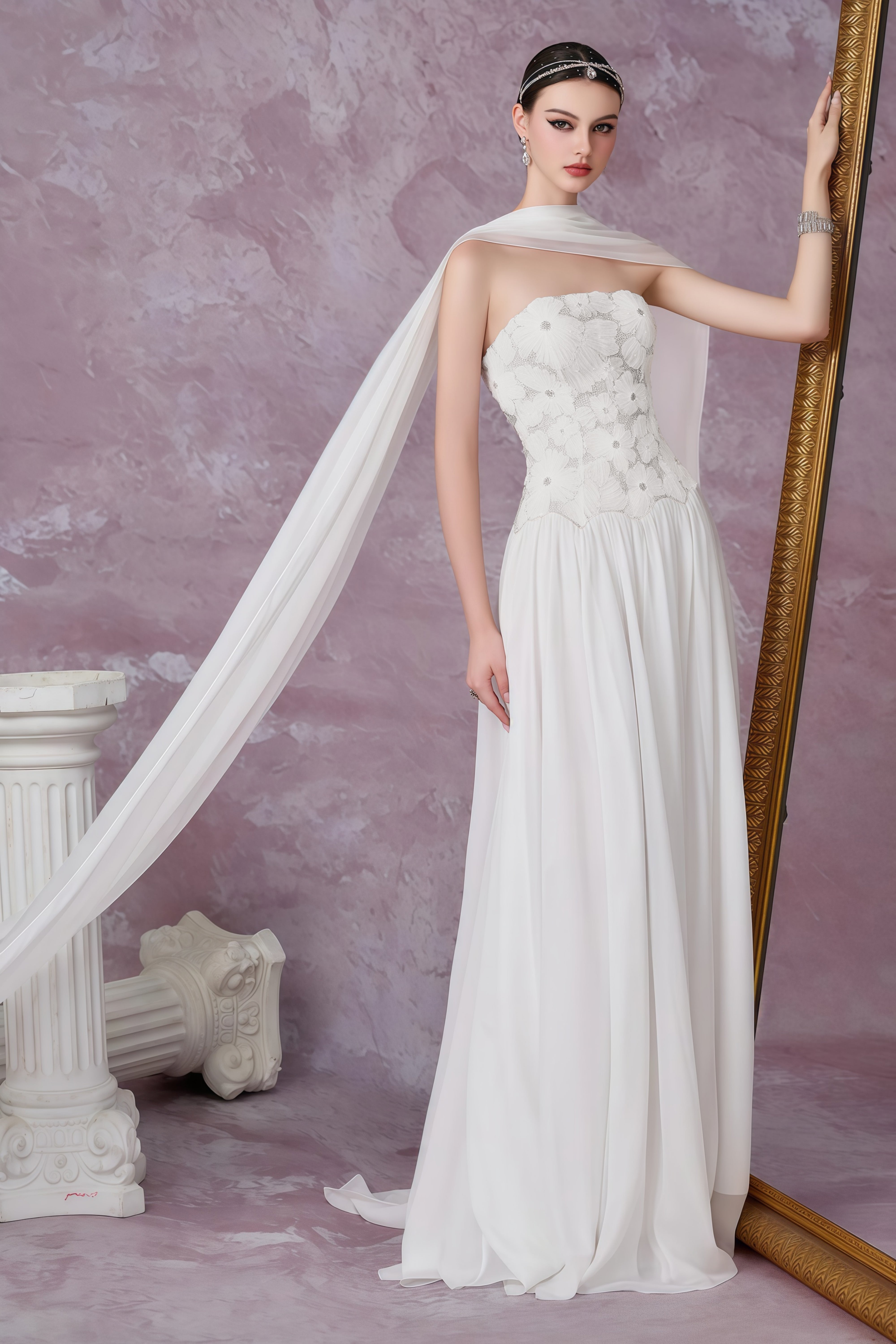 Dobromila White Floral Embroidered Pleated Maxi Dress (Final Sale-US Only)