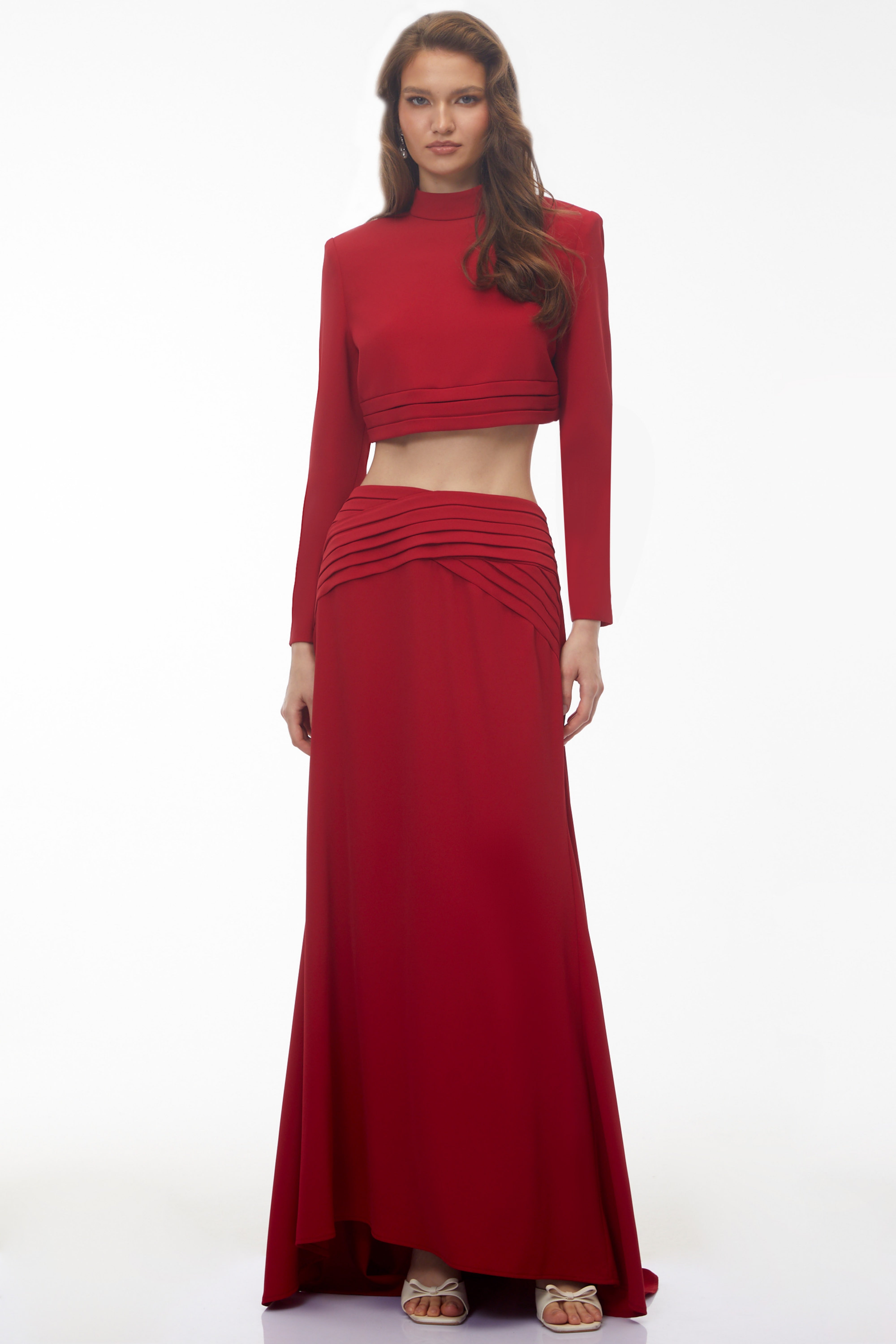 Domenica Red Turtleneck Top & Ruched Skirt Set (Final Sale)