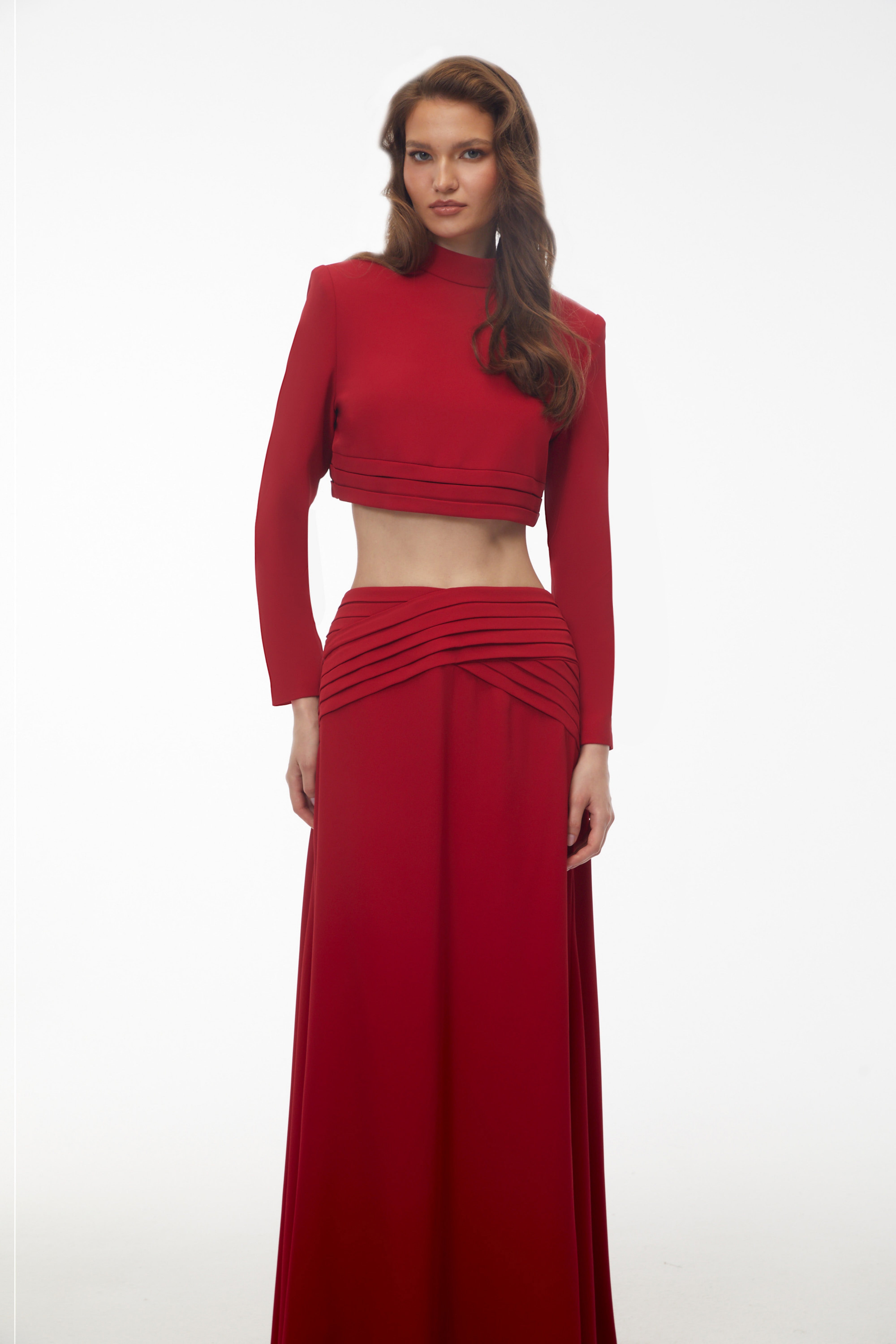 Domenica Red Turtleneck Top & Ruched Skirt Set (Final Sale)