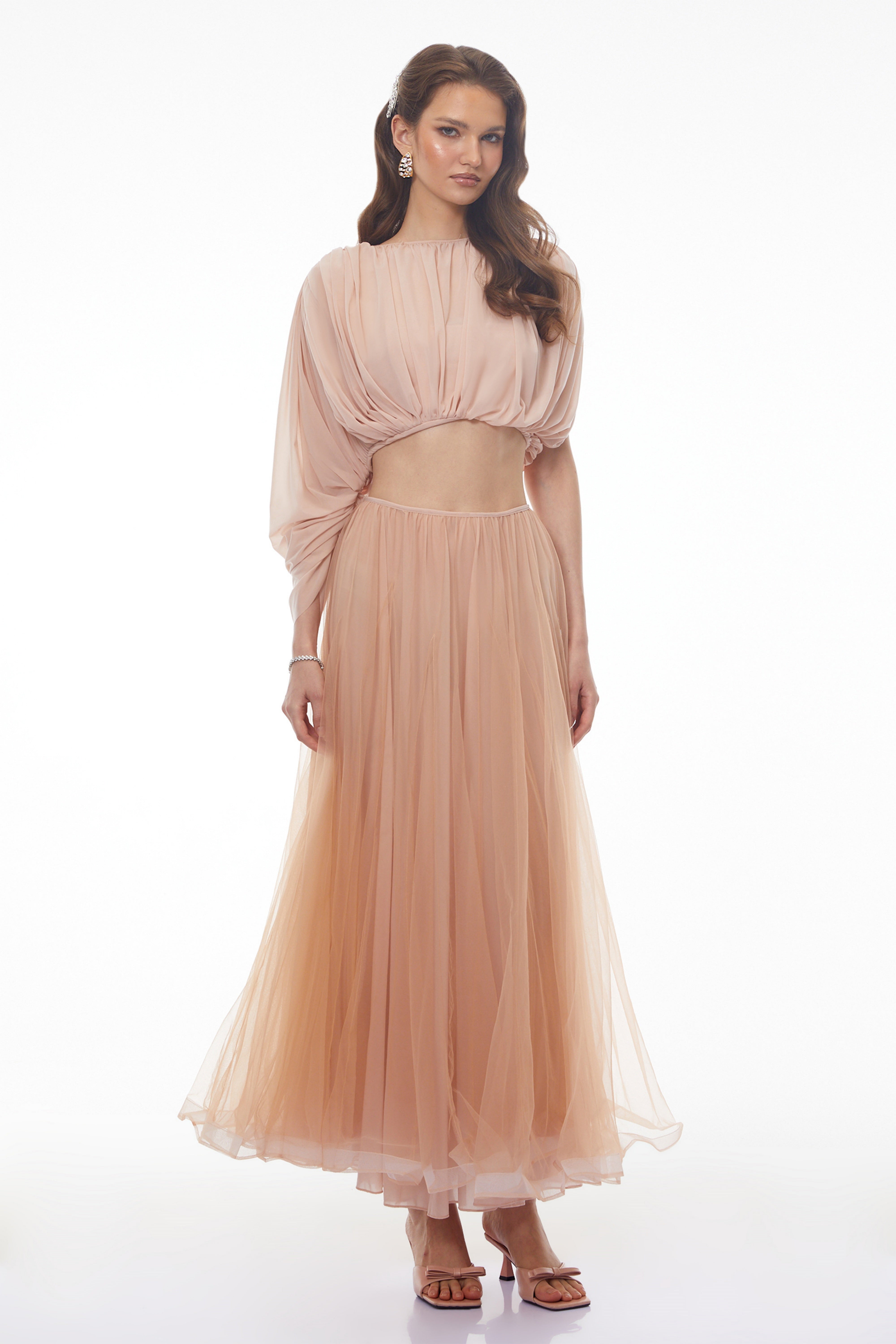 Donatella Pink Boat Neck Top & Pleated Skirt Set
