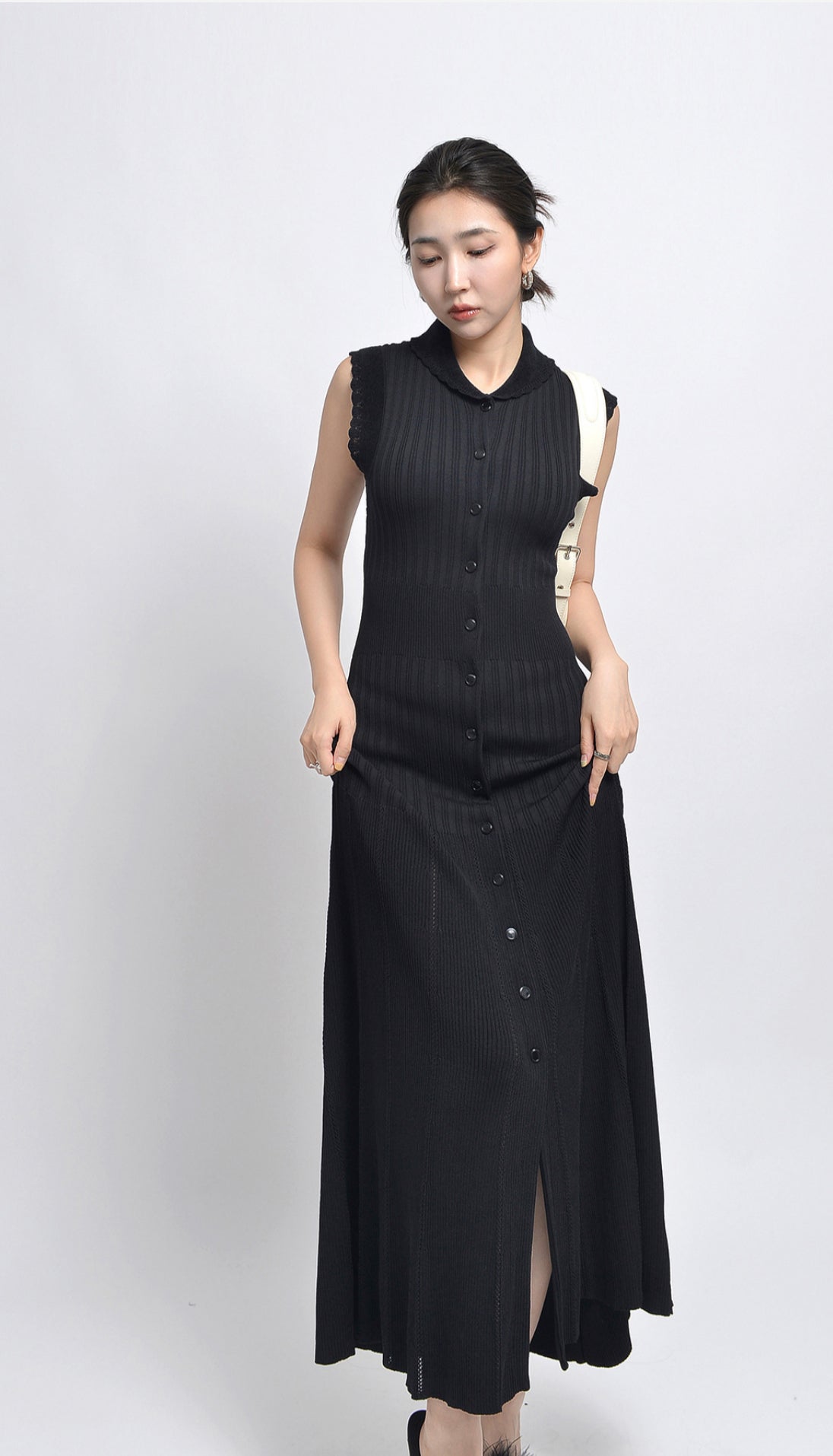 SANDRO black Sleeveless Ribbed midi dress - Black