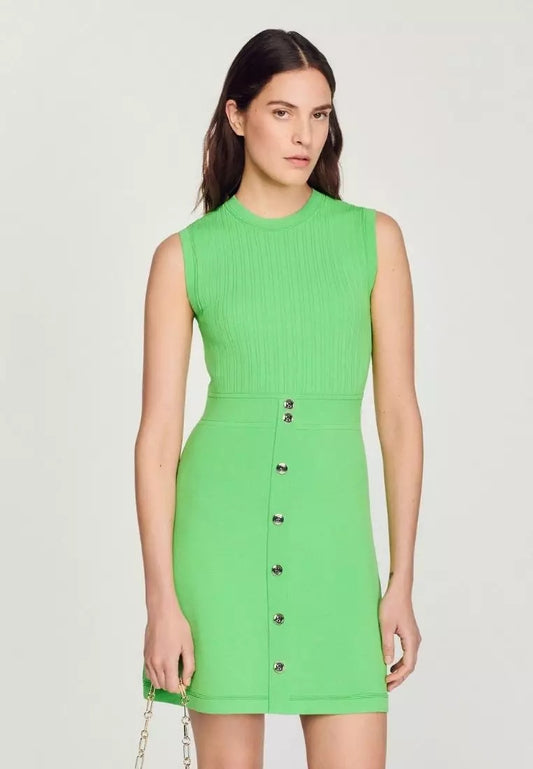 SANDRO Short dress with buttons green mini dress - Green