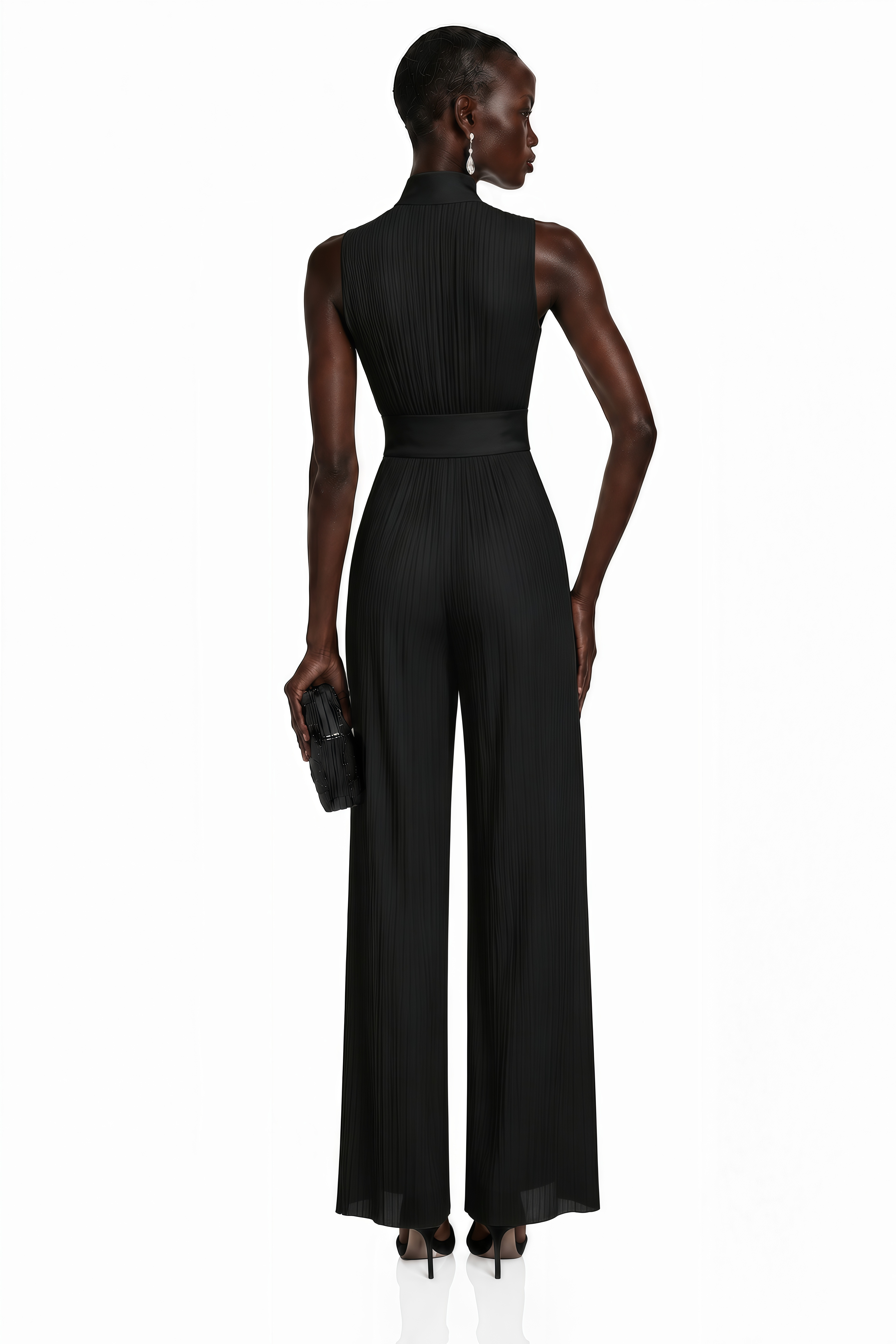 Ecem Black Mock Neck Ruched Jumpsuit