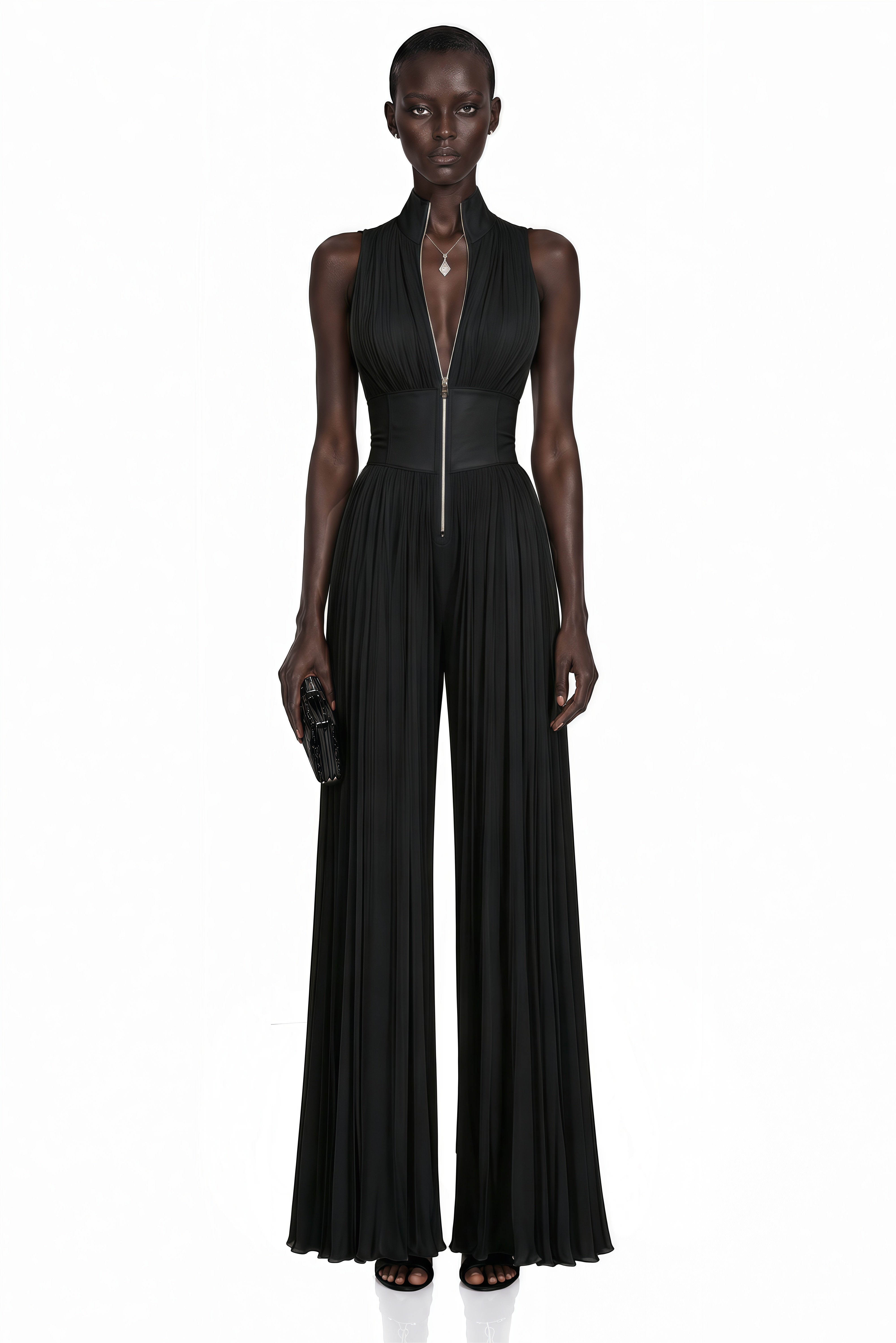 Ecem Black Mock Neck Ruched Jumpsuit