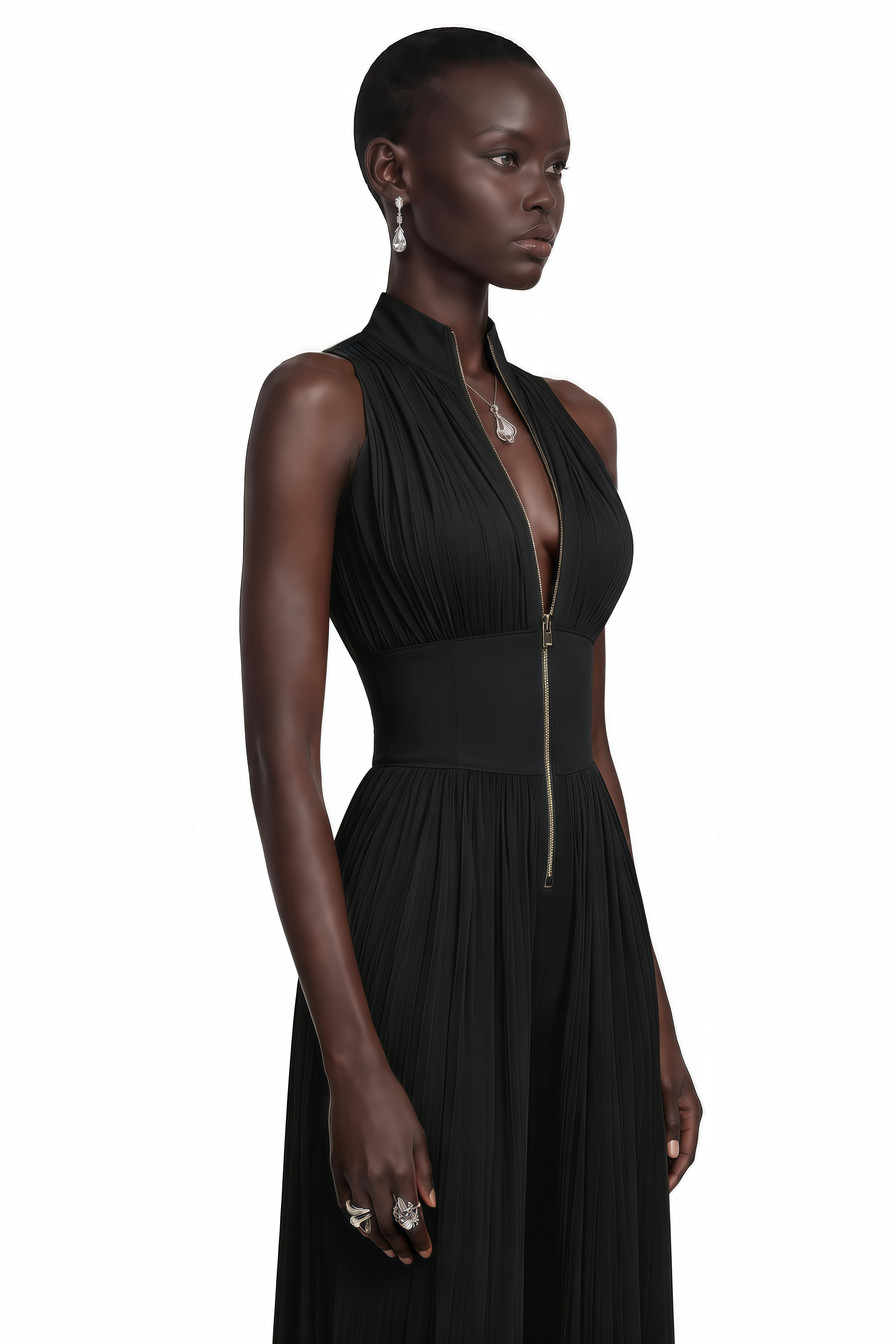 Ecem Black Mock Neck Ruched Jumpsuit