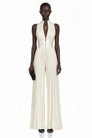 Ecem Cream White Mock Neck Ruched Jumpsuit