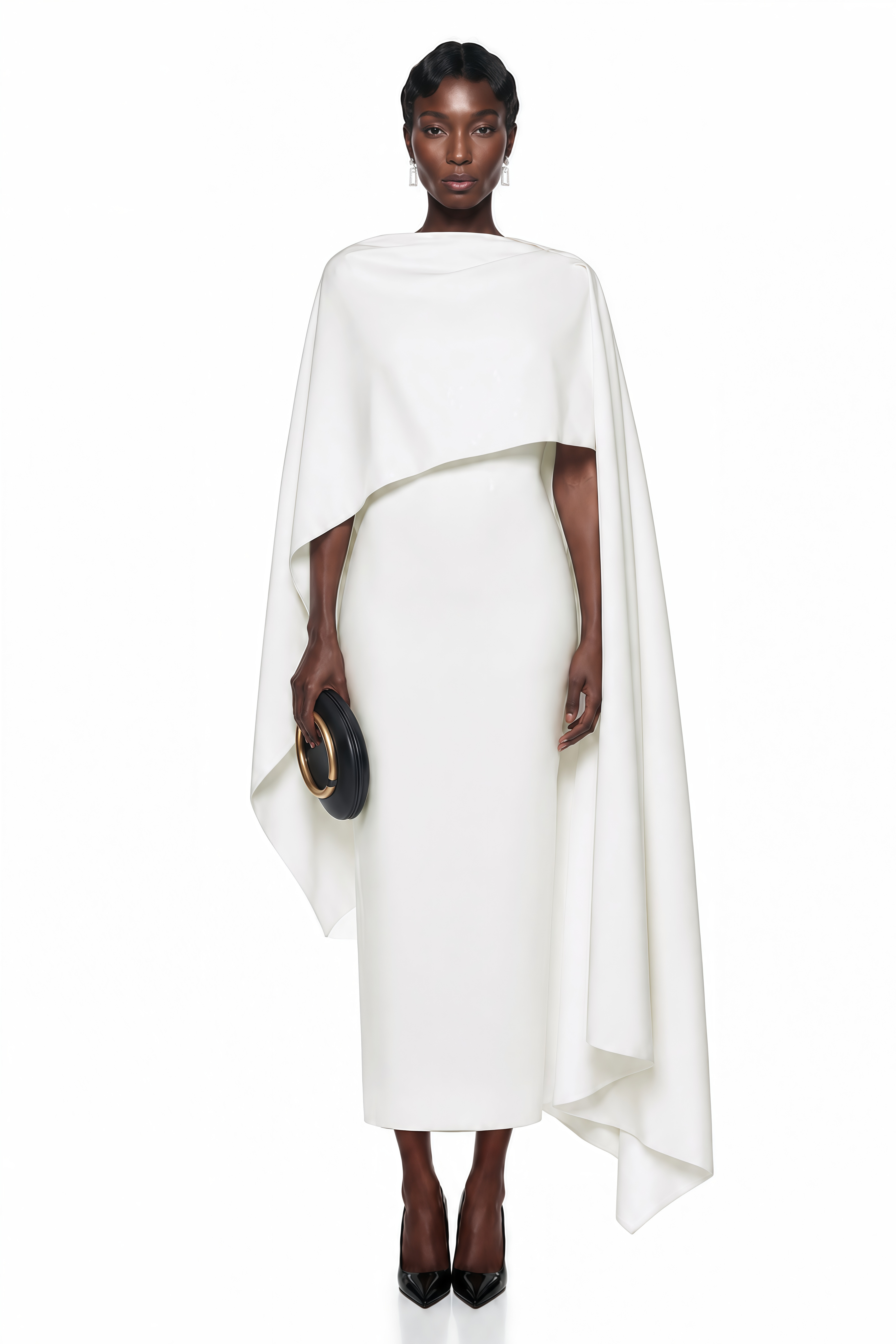 open back cape maxi dress Ecem White Backless Maxi Dress with Cape