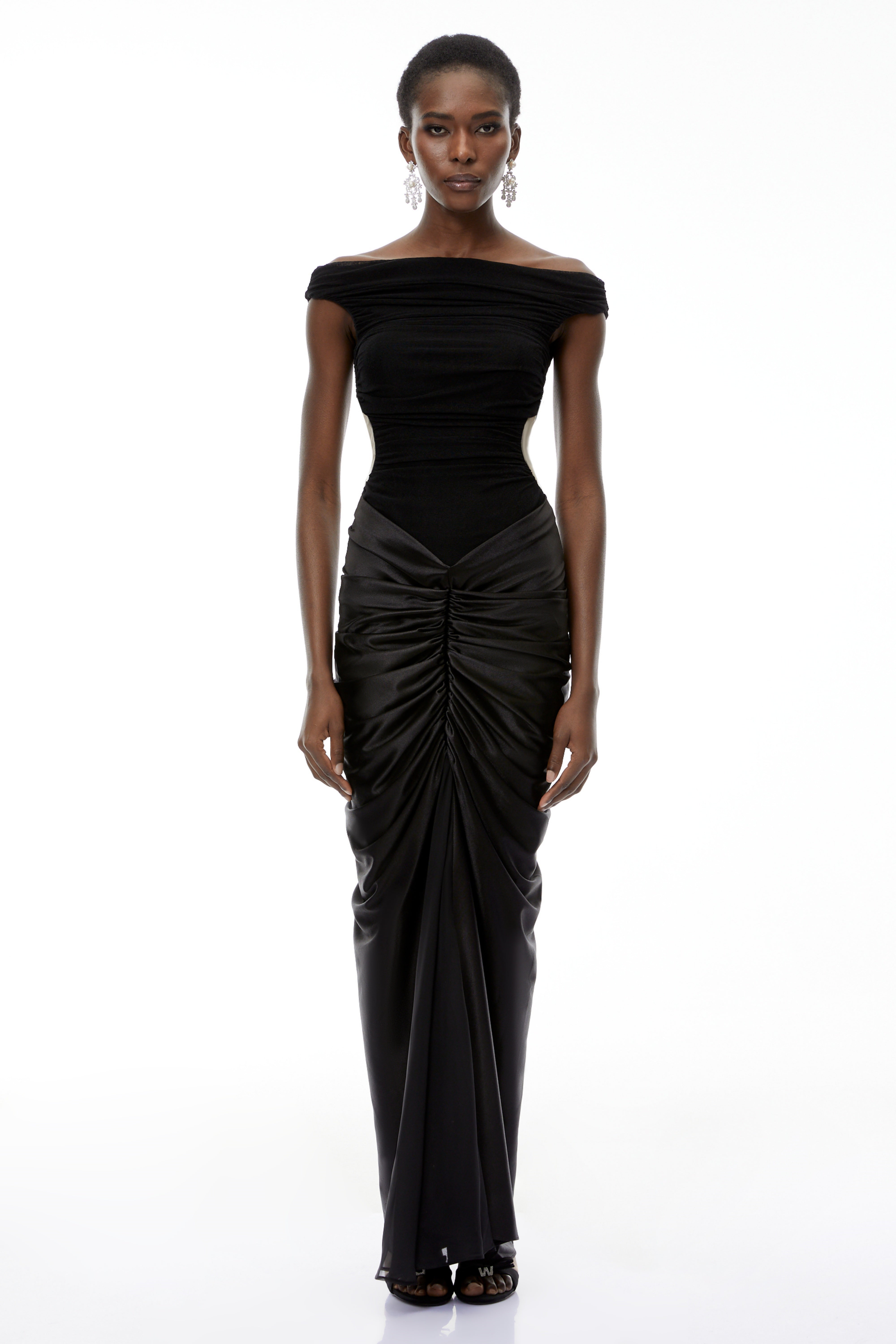 Eden Black Off-Shoulder Ruched Maxi Dress (Final Sale)