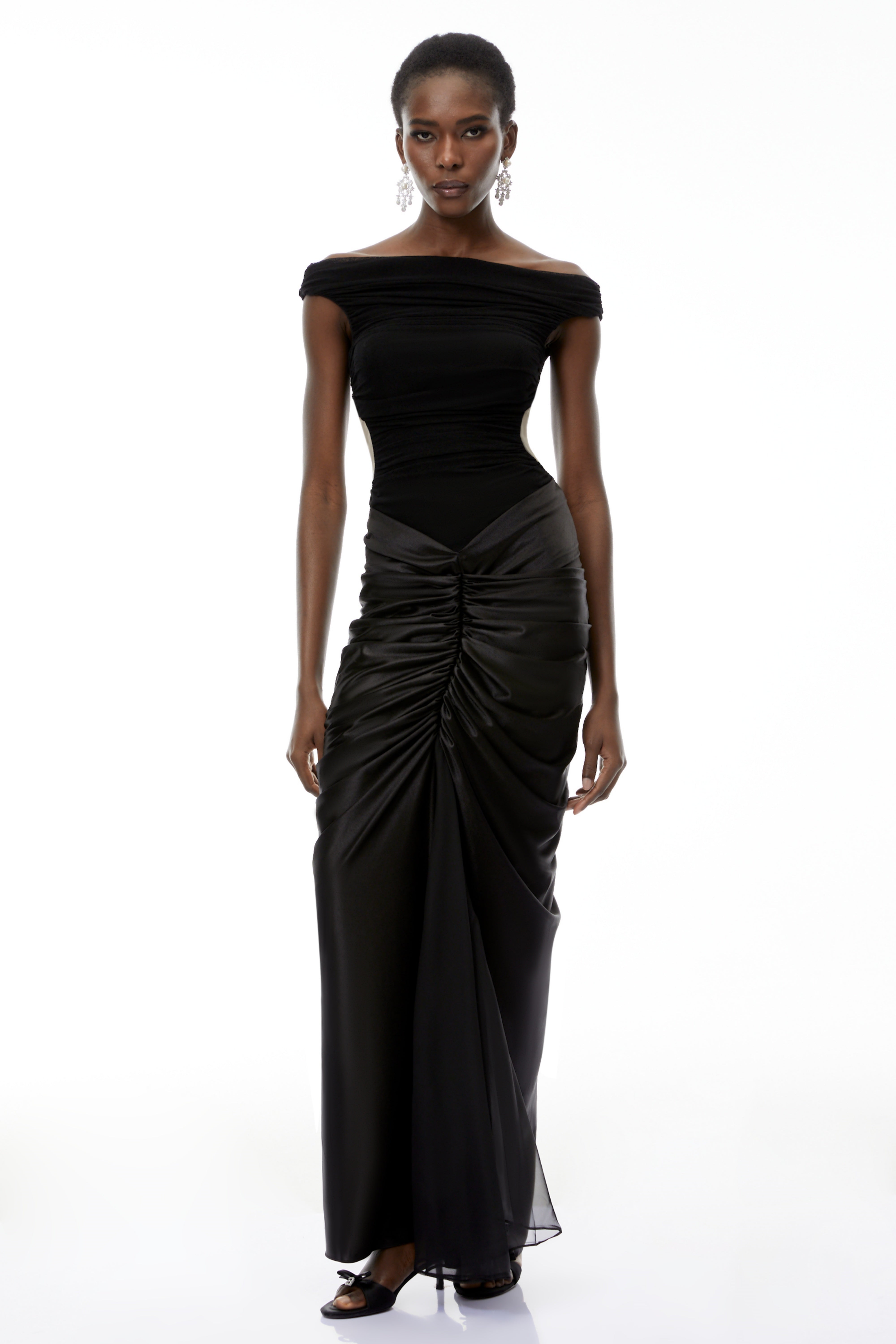 Eden Black Off-Shoulder Ruched Maxi Dress (Final Sale)