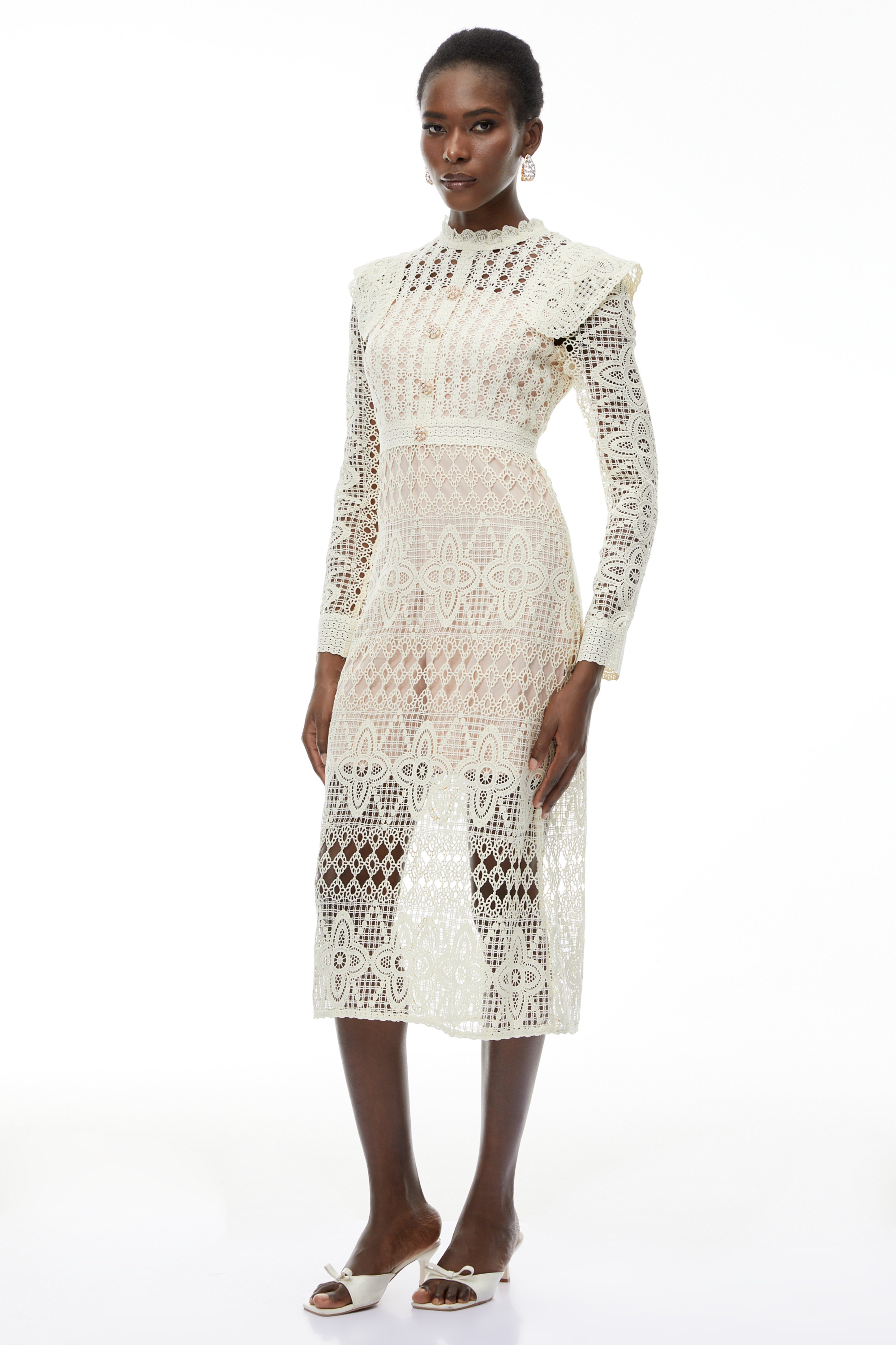 Eglantine Ivory Cut-Out Floral Lace Midi Dress