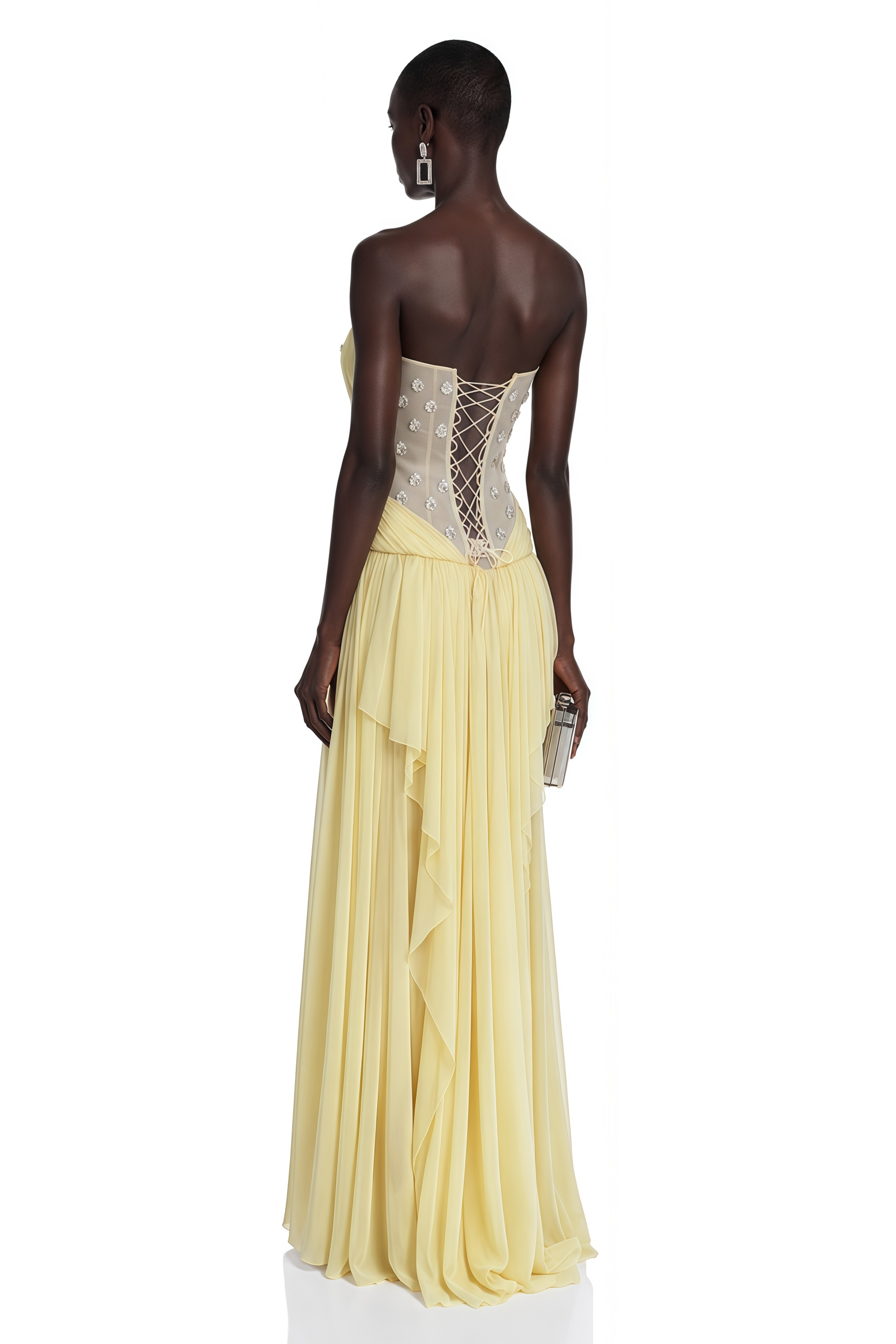 Eglantine Yellow Cross Front Ruched Maxi Dress