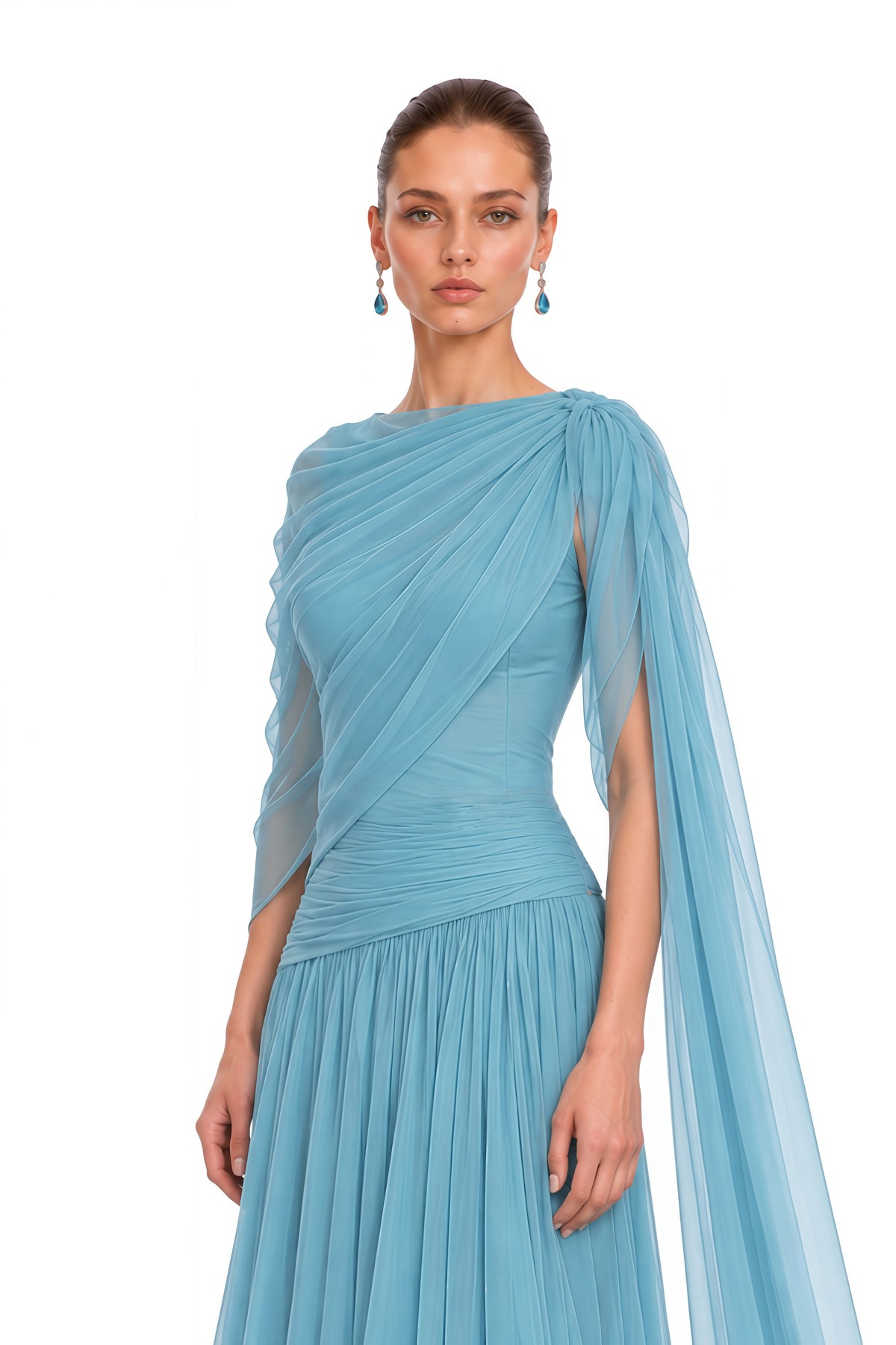 eirlys dusty blue draped one shoulder maxi dress set
