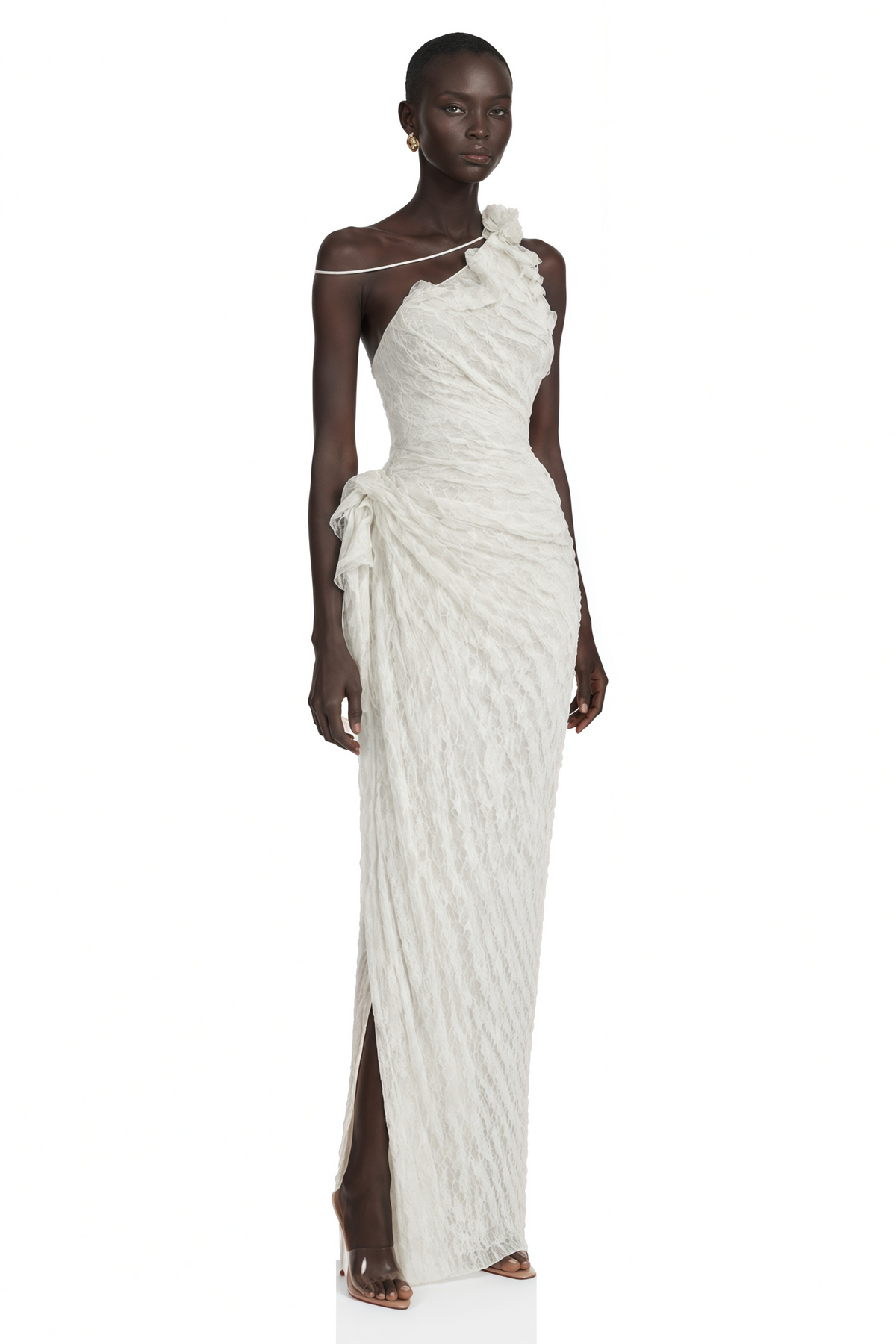 ekaterina white one shoulder floral lace maxi dress