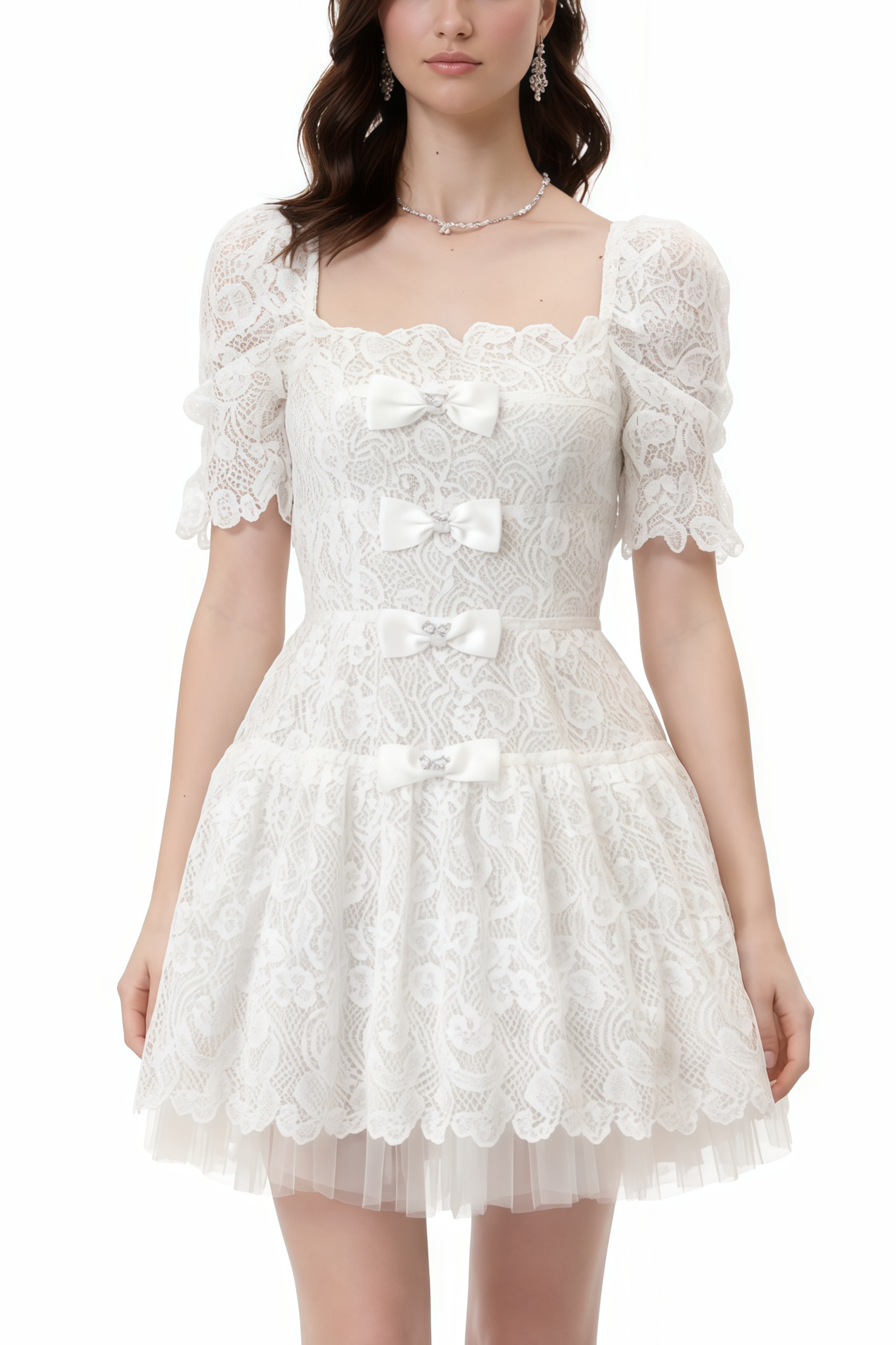 Elara White Lace Mini Dress with Embellishment