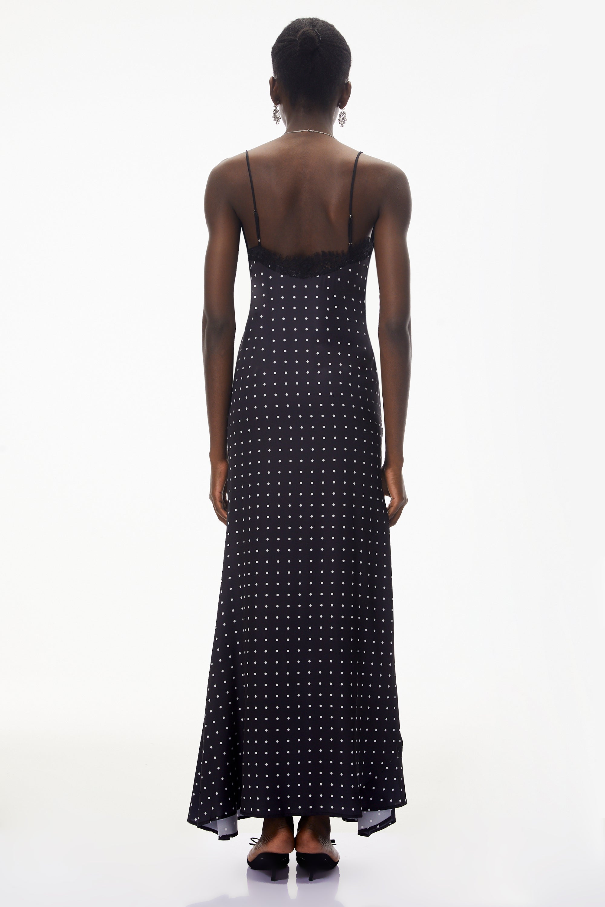 Eleanor Black Polka Dot Lace Trim Maxi Dress