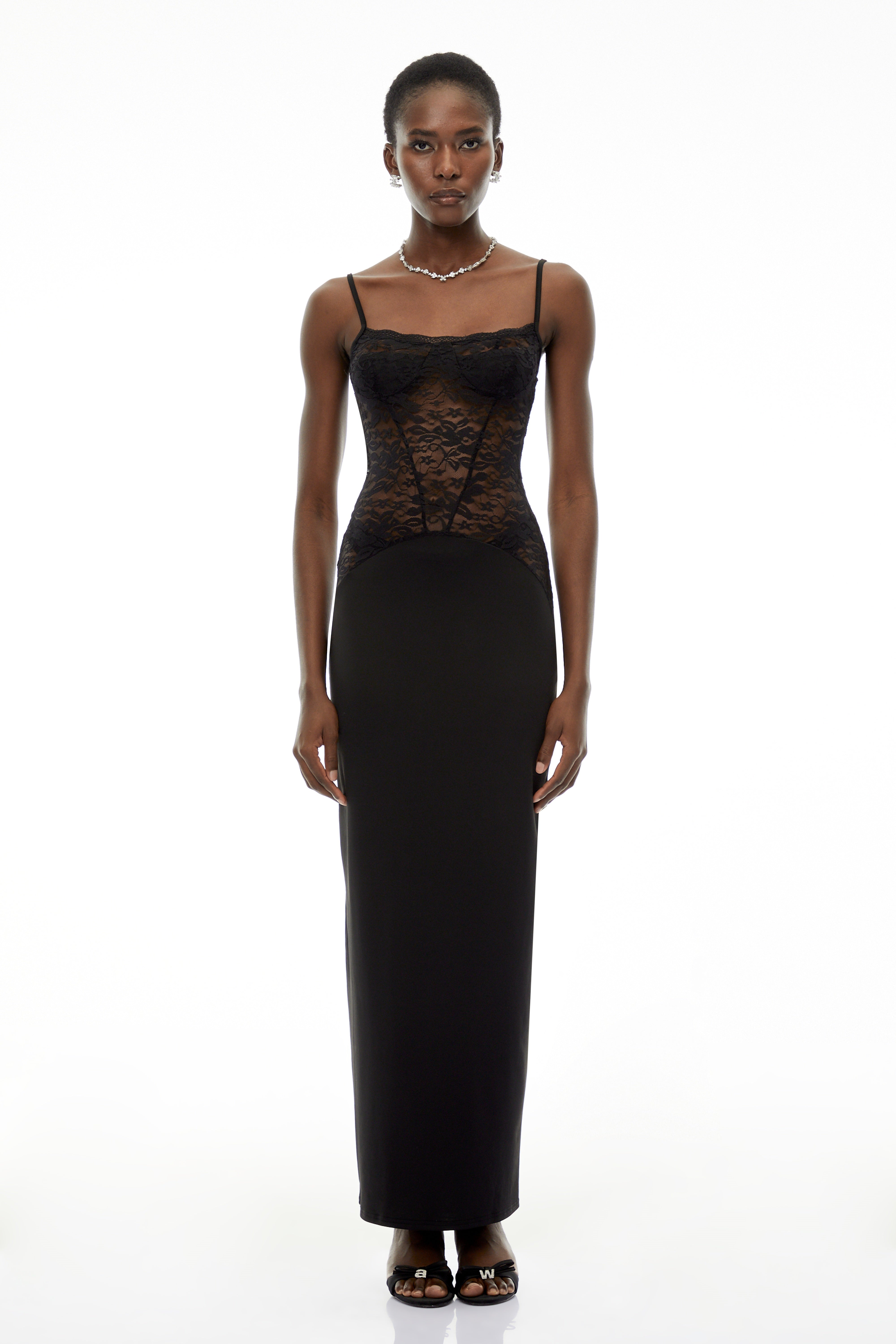 Eleanor Black Sweetheart Lace Panel Maxi Dress