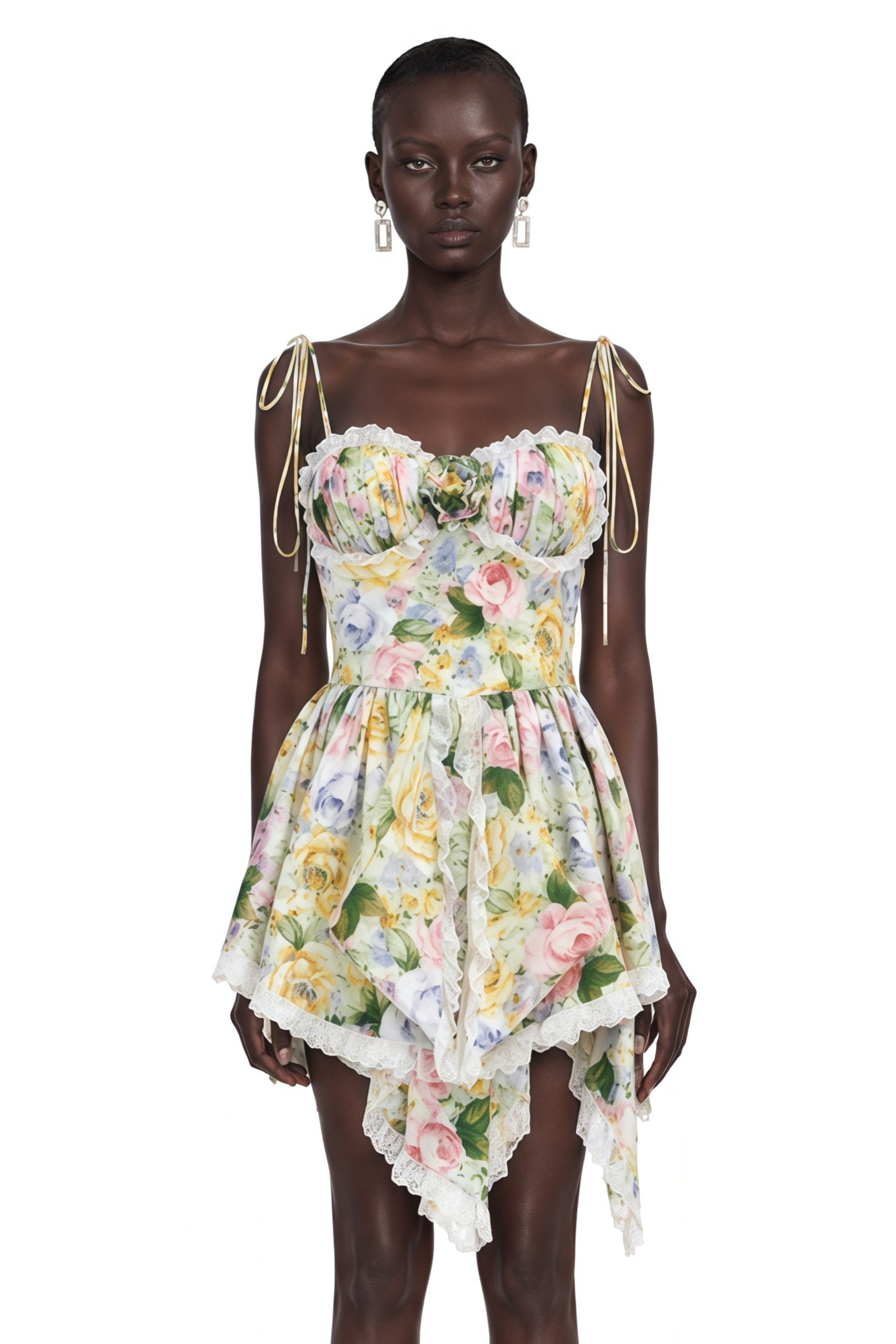 Eleanor Green Floral Print Mini Dress with Spaghetti Straps