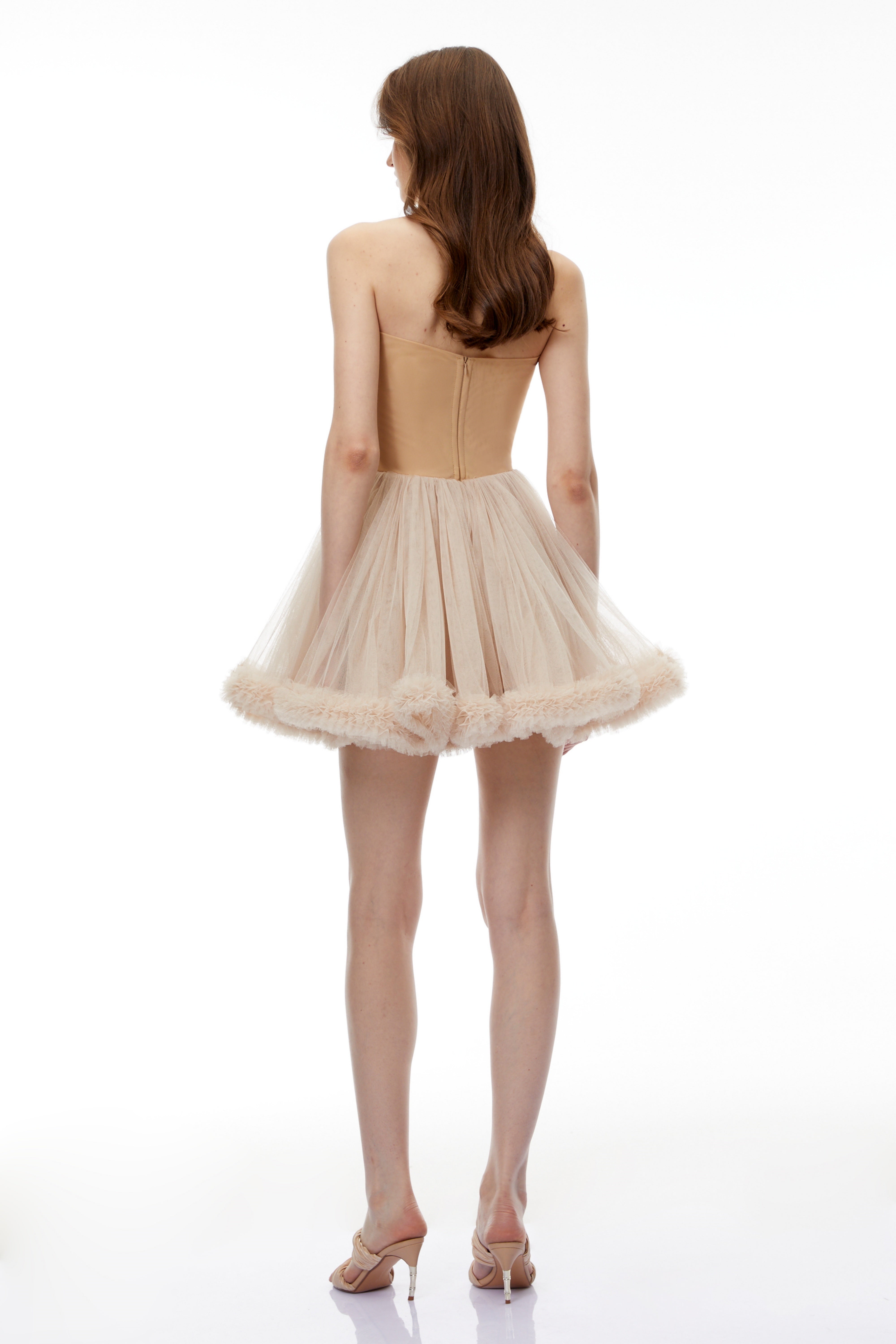 Electra Neutral Off Shouldr Mini Dress with Fur Trim