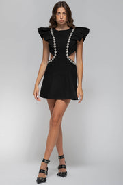 Elegant Dress with Diamond Details - Black