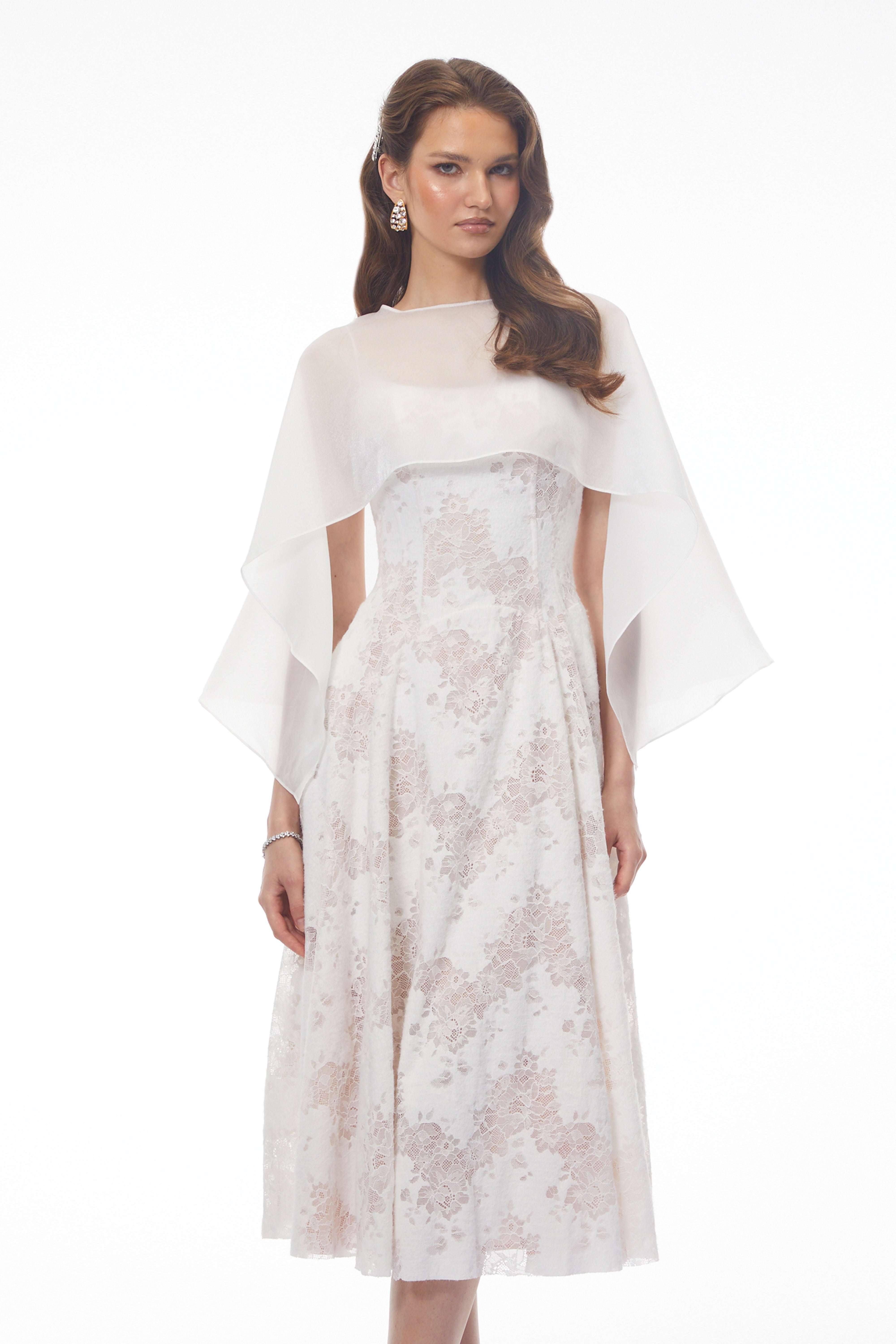 Elena White Sleeveless Lace Midi Dress